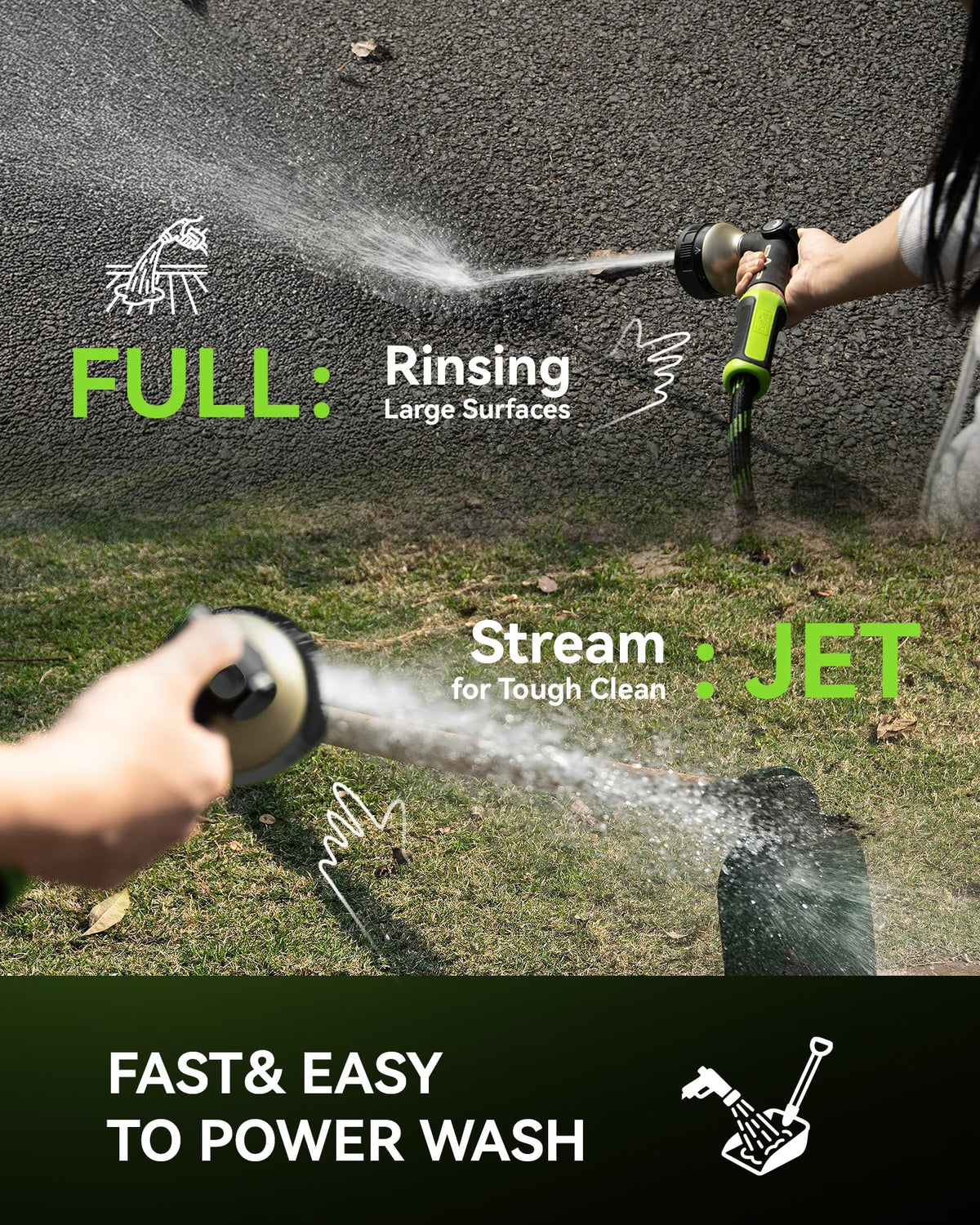 RAINPOINT 100% Metal Hose Nozzle Heavy Duty - 8 Spray Patterns Garden Hose Nozzle with Adjustable Flow Control for Watering Plants, Washing Cars,Washing Pets, Thumb Control (Black)