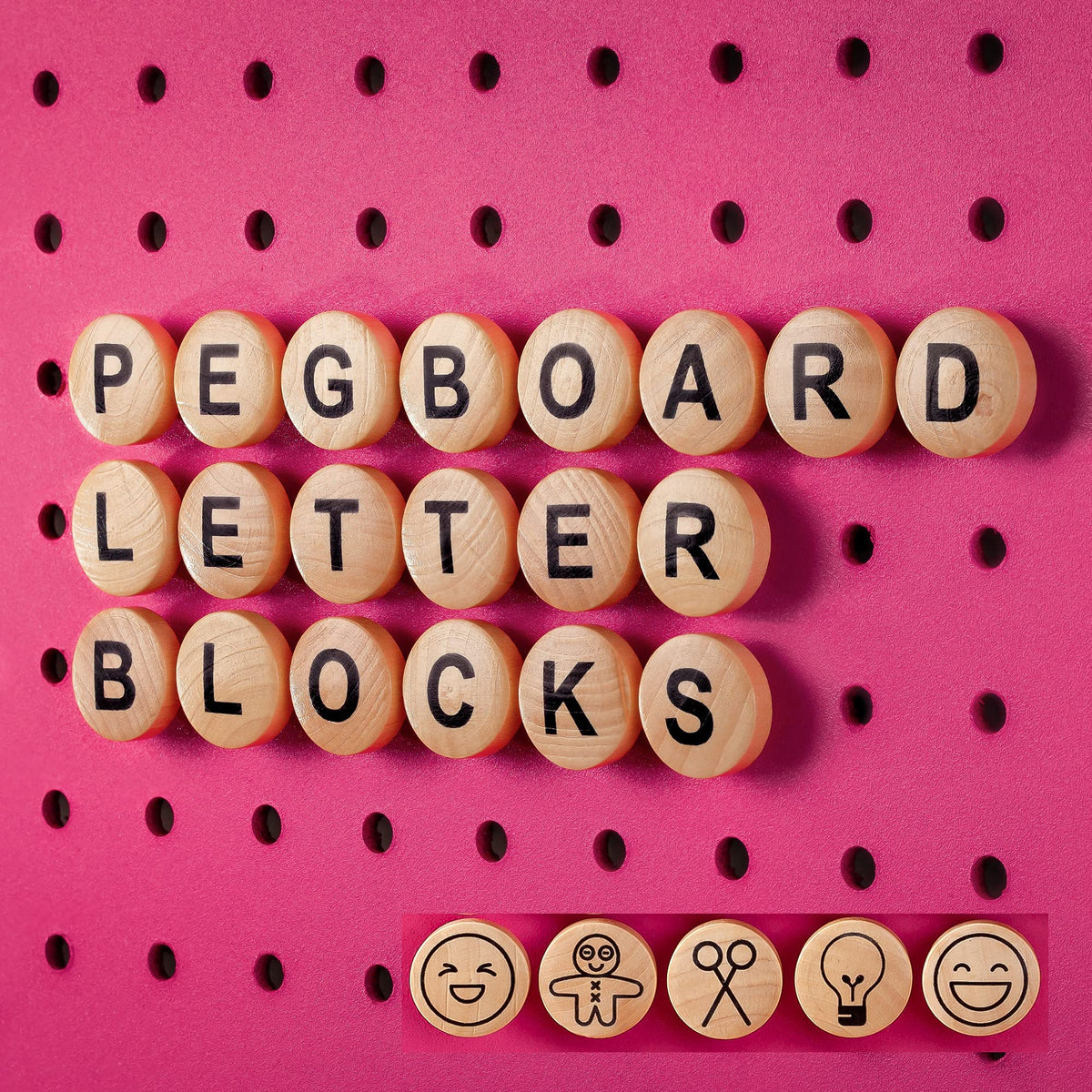 Craft Room Pegboard Letters for Pegboard Craft Peg Board Organizer Accessories | 115 Pegboard Decoration Blocks with Emojis - Round
