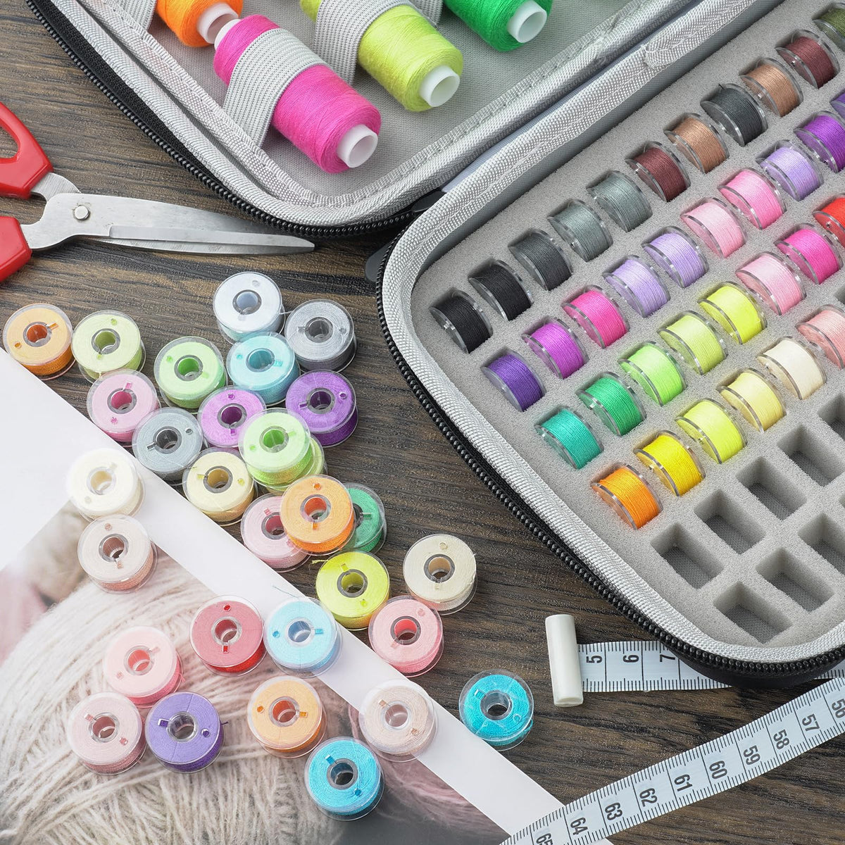 Bobbin Holder Case Thread Organizer, Spool Storage Container Holds Up to 84pcs Bobbins and 24pcs Sewing Thread Spools Compatible with Brother for Janome for Babylock for Singer (Box Only)