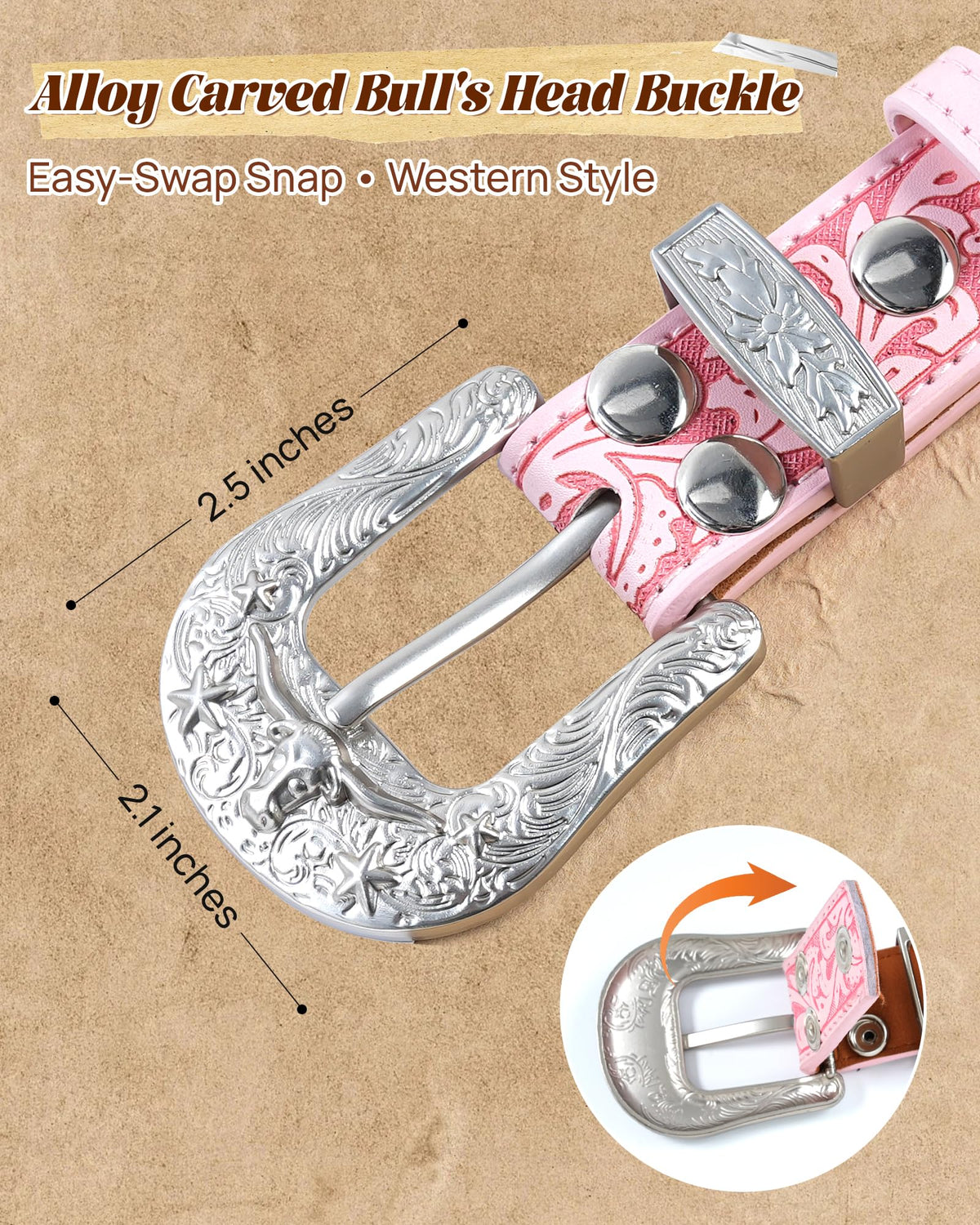 Kajeer Kids Western Belt for Boy,Cowboy Leather Belt Vintage Engraved Embossed Buckle Western Belts for Jeans Gifts