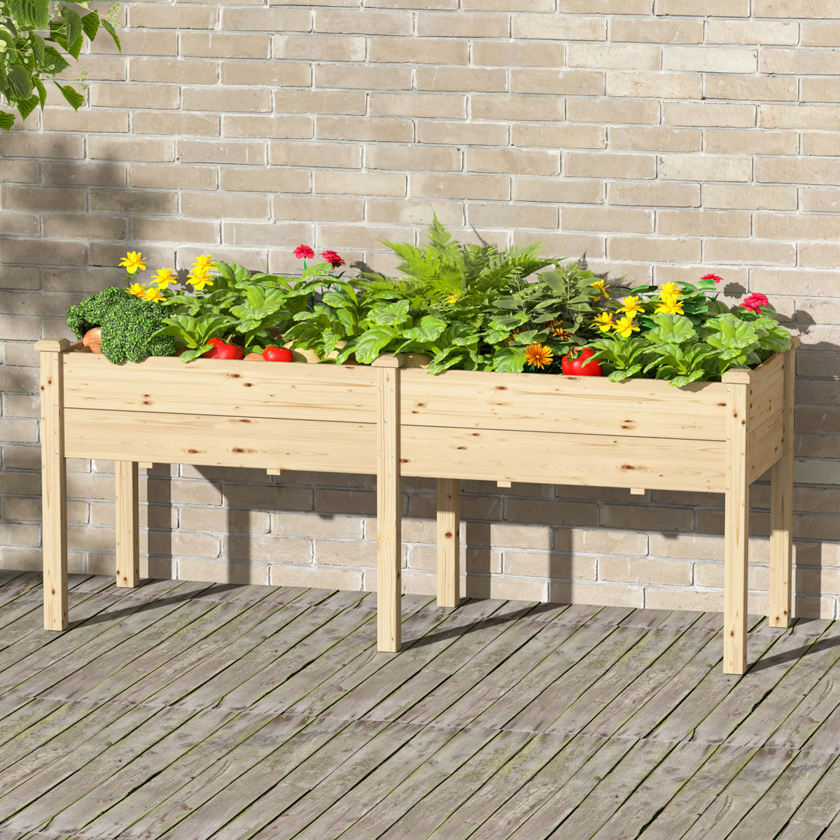 Yardenaler 72x23x30in Raised Garden Bed with Legs, 2x6FT Outdoor Elevated Wood Planted Box with Divider Panel & Drainage Hole for Vegetable Flower, Backyard and Patio, Natural