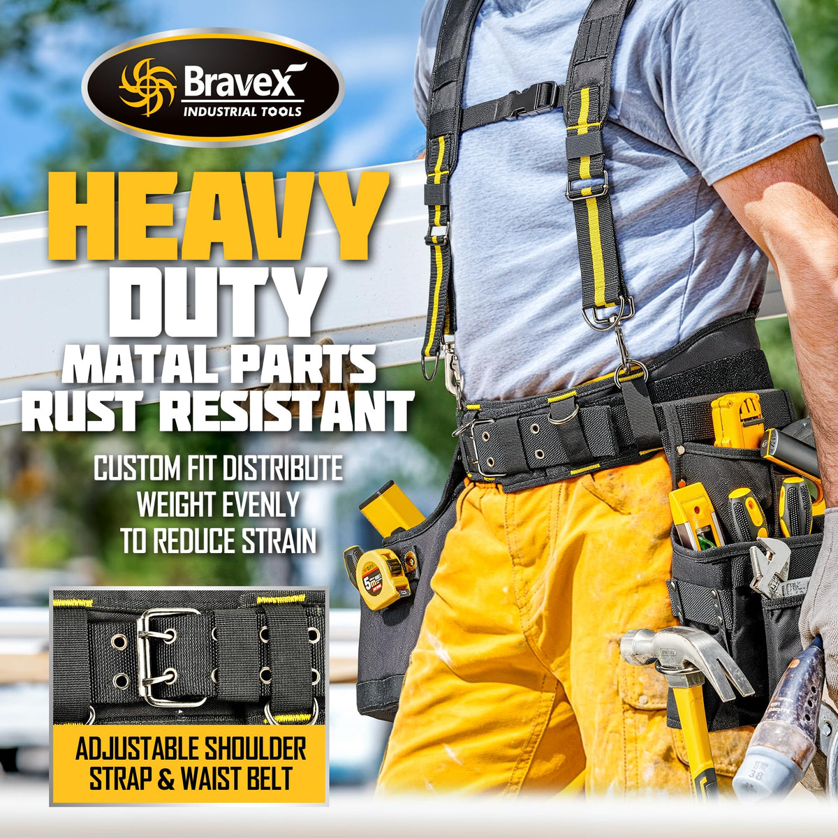 Bravex Tool Belt Suspenders, Tool Vest Pro Ultra 20 Bags H-Style Toolbelt 5 Combo Apron Tool Pouch For Framers Carpenter Electrician 1200D Ballistic Nylon