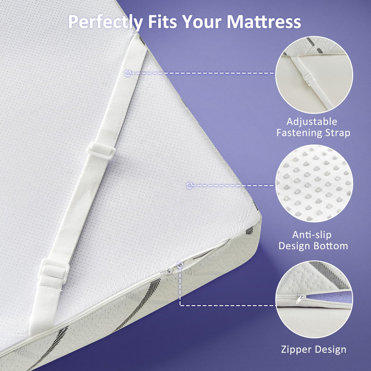 bedsmile 3 Inch Gel Memory Foam Mattress Topper Queen Size with Removable & Washable Viscose Made from Bamboo Cooling Breathable Cover, Soft Bed Topper for Back Pain, CertiPUR-US Certified