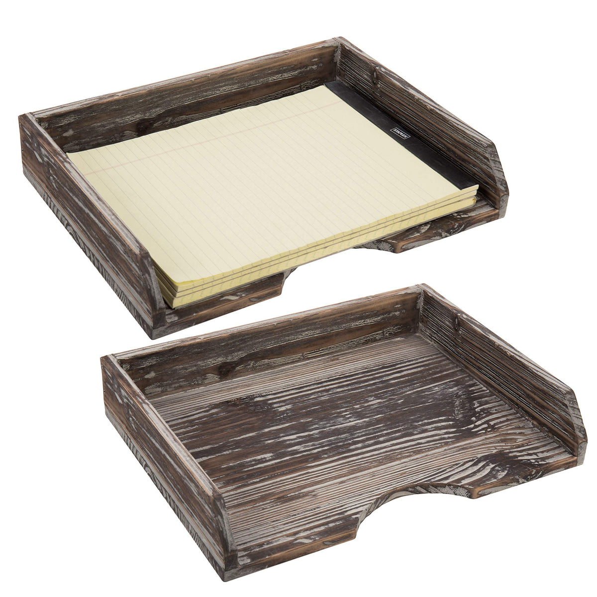 MyGift Set of 2 Torched Wood Stacking Desk Paper Tray, Office Desktop Stackable Document File Folder and Mail Holder Organizer Tray
