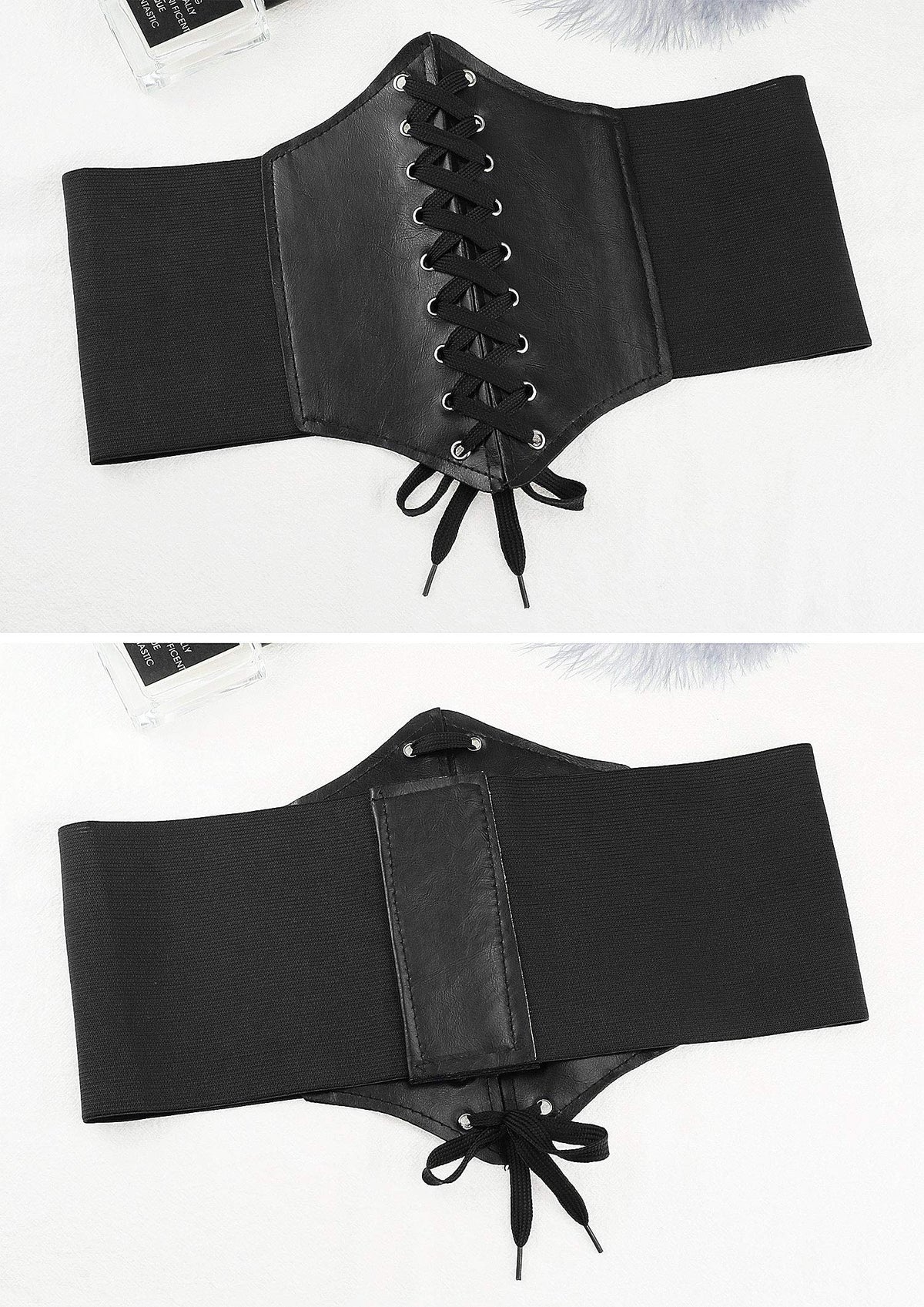 Glamorstar Corset Belt for Women Lace-up Leather Elastic Belts for Dresses Wide Tied Waspie Cincher Belts 85cm Black