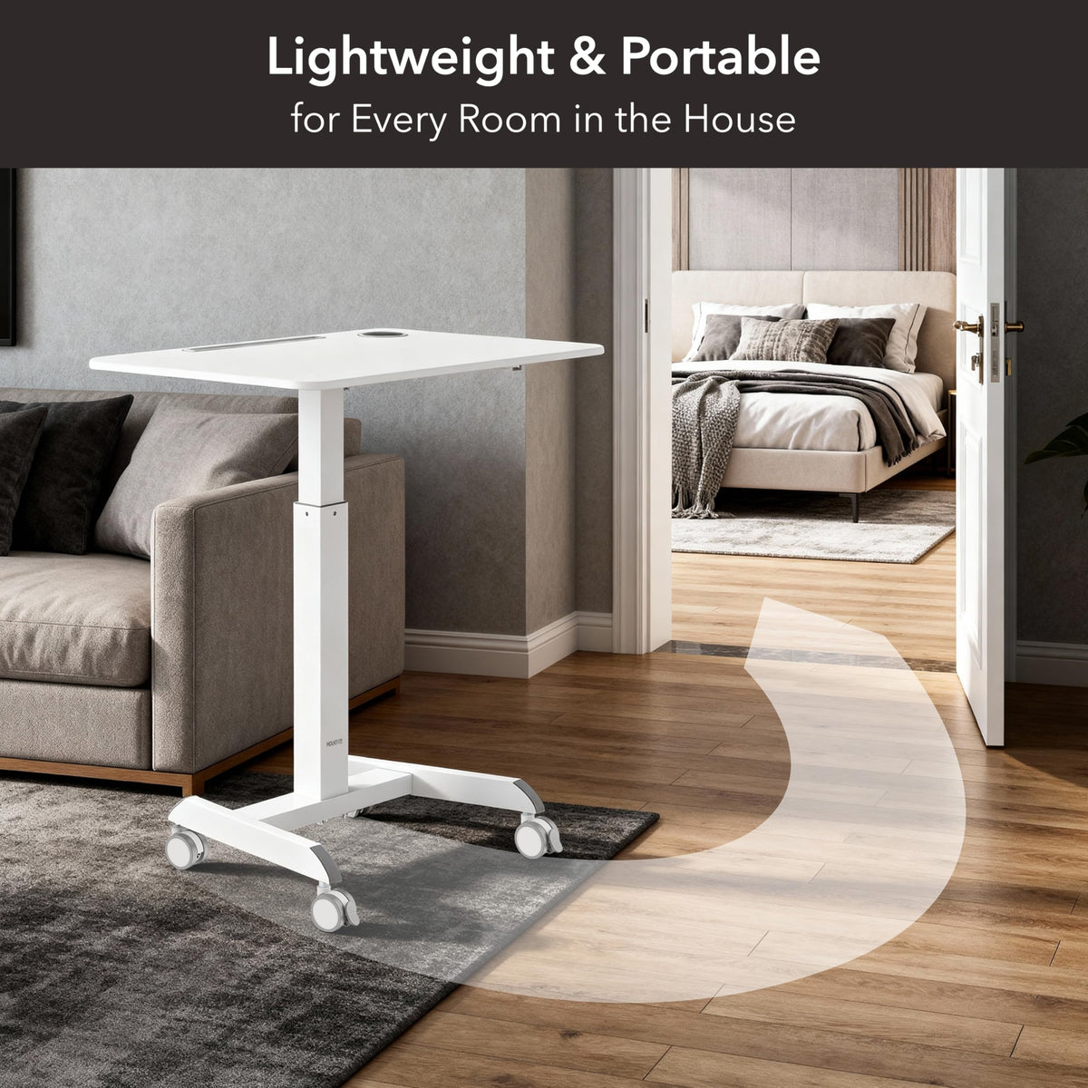 Mount-It! Laptop Cart Rolling Desk Adjustable Height with 28.5" x 22" Tabletop, Ergonomic Sit-Stand Workstation on Wheels Portable for Home Office, Dorm, Classroom, White