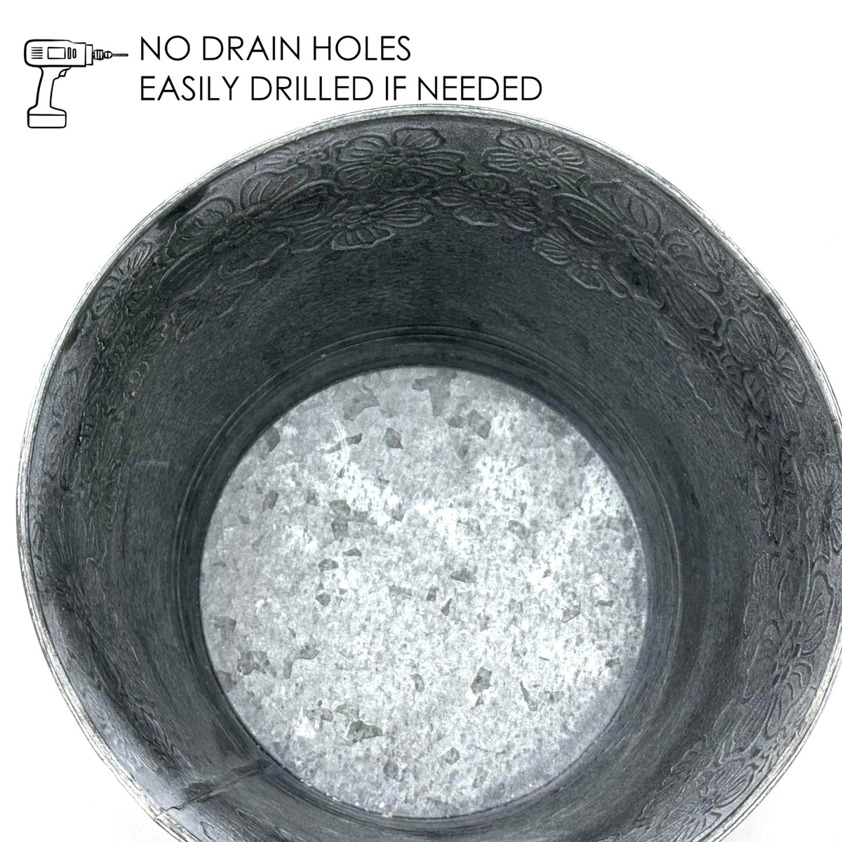 allgala Galvanized Planter Pot Indoor and Outdoor Decoration-Round Grey-3-PC-HD88314