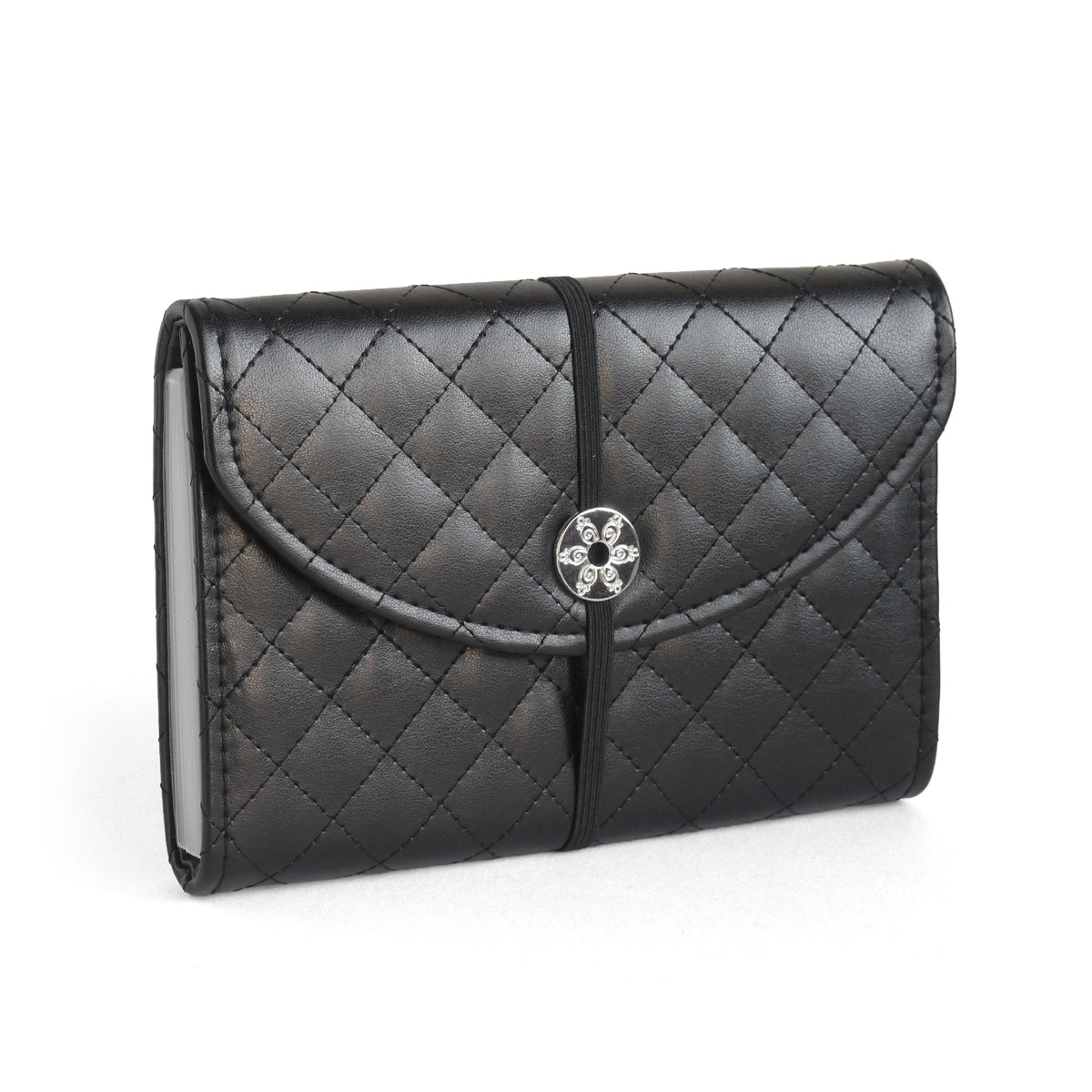 Black Faux Leather 13-Pocket Coupon, Photo, Recipe & Receipt Organizer (Quilted)