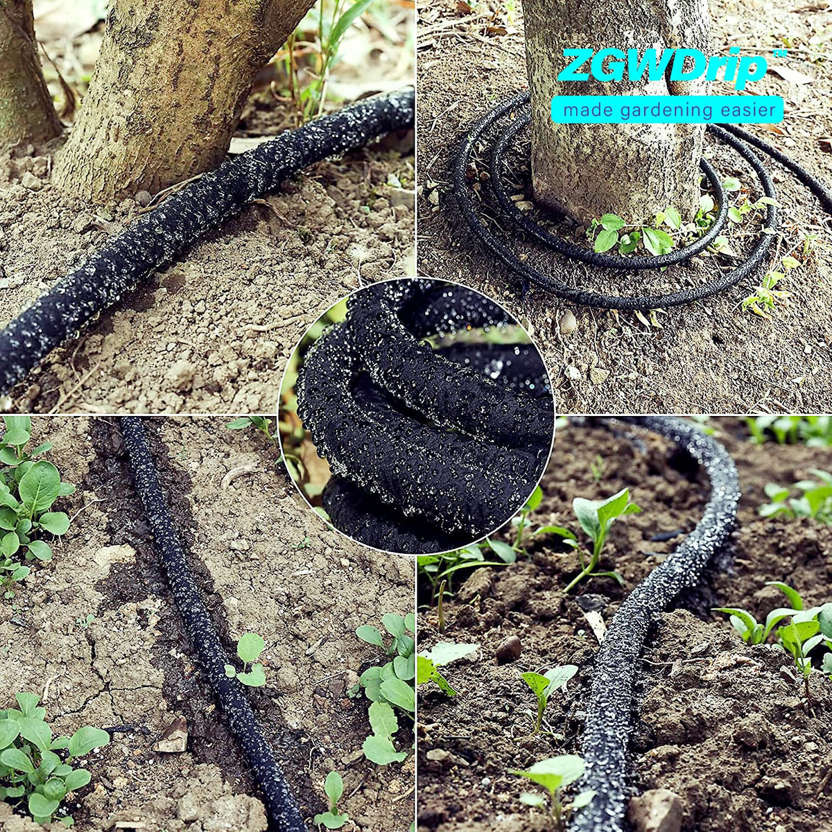 ZGWDrip 50FT 1/2" Water-Saving Soaker Hose with Solid Brass Connectors, Drip Irrigation Kit for Lawn & Yard