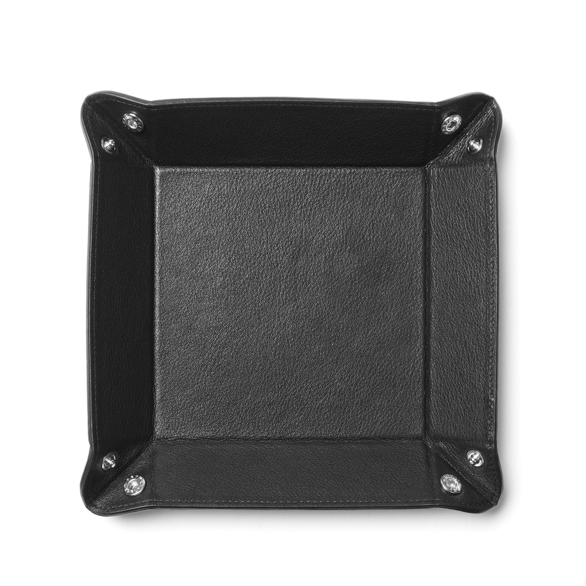 Leatherology Black Onyx Rectangle Valet Tray – Travel-Friendly Catchall Organizer with Snap Corners, Stitched Edge Detail & Gift Box – Desk Tray for Keys, Wallet, Watch & Accessories