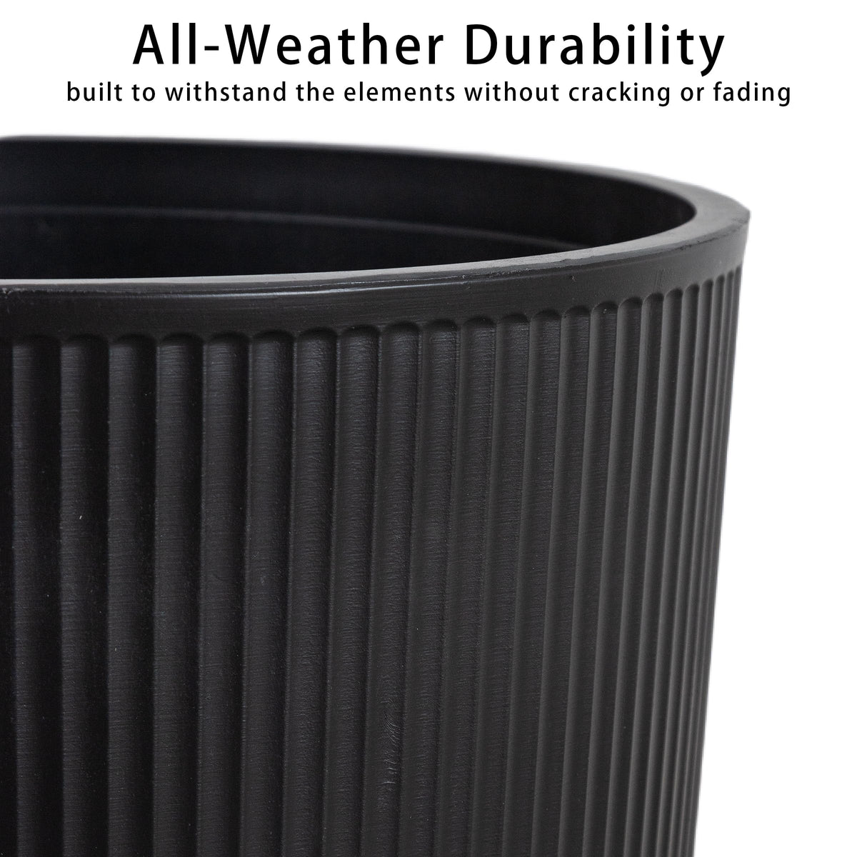 Casaphoria 2-Pack 23" Tall Planters for Outdoor Plants, 17" Large Plastic Flower Pots with Drainage, Lightweight Antique Shape Planters for Front Porch, Patio, Deck (Black)