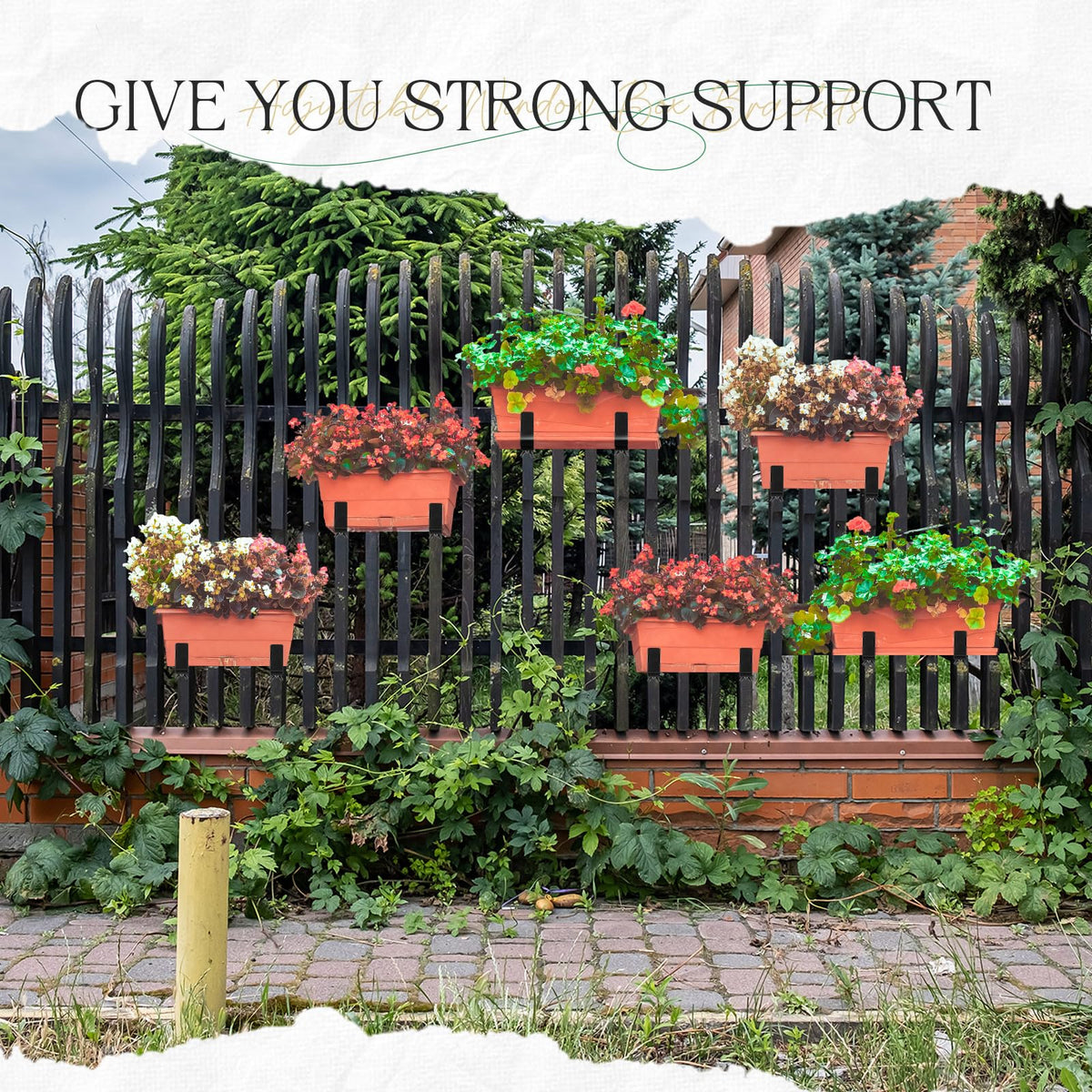 MorningRo 6 Pcs Window Box Brackets, Adjustable Heavy Duty Deck Railing Planter Box Brackets, Outdoor Flower Holder for Patio Garden Fence Balcony