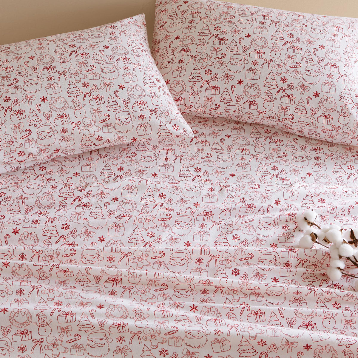 Intelligent Design Flannel Sheets Full, Cozy Soft 100% Cotton Flannel Bedding, Printed Warm Full Sheets Set, Ultra Soft Cold Weather Bed Sheet Set, Holiday Doodles, 4 Piece