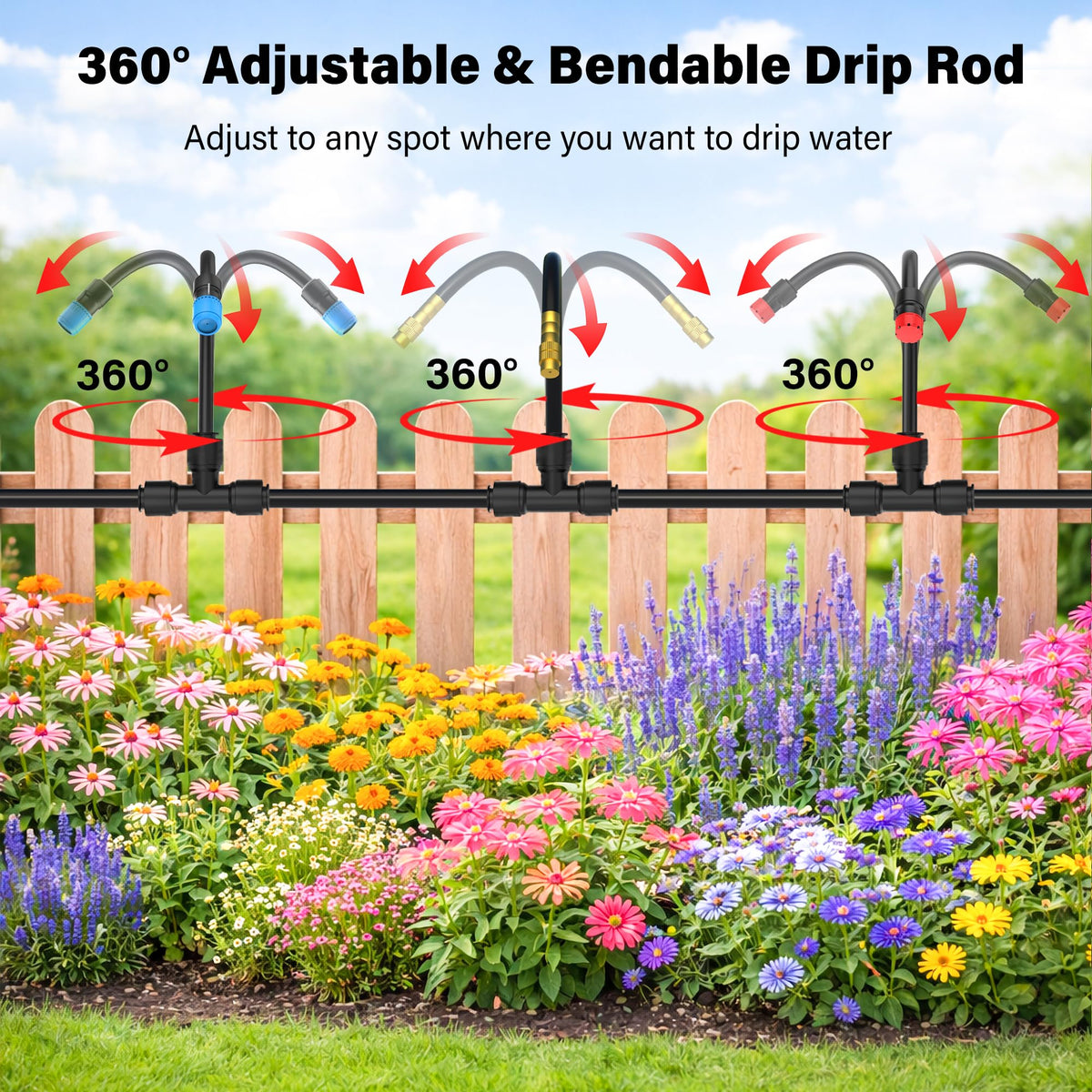 MIXC 2026-Upgrade 360° Adjustable Drip Irrigation System Kit, 133FT Bendable Watering Misting System with 3 Spray Nozzle Types, 1/2" (33FT) & 1/4" (100FT) Tubing for Garden Raised Bed Lawn Greenhouse