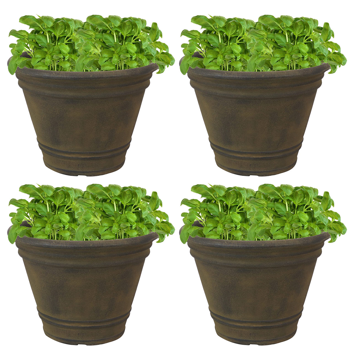 Sunnydaze 20-Inch Franklin Large Plant Pot - Polyresin Round Outdoor Planter with Drillable Drainage Hole - 4 Pack - Sable