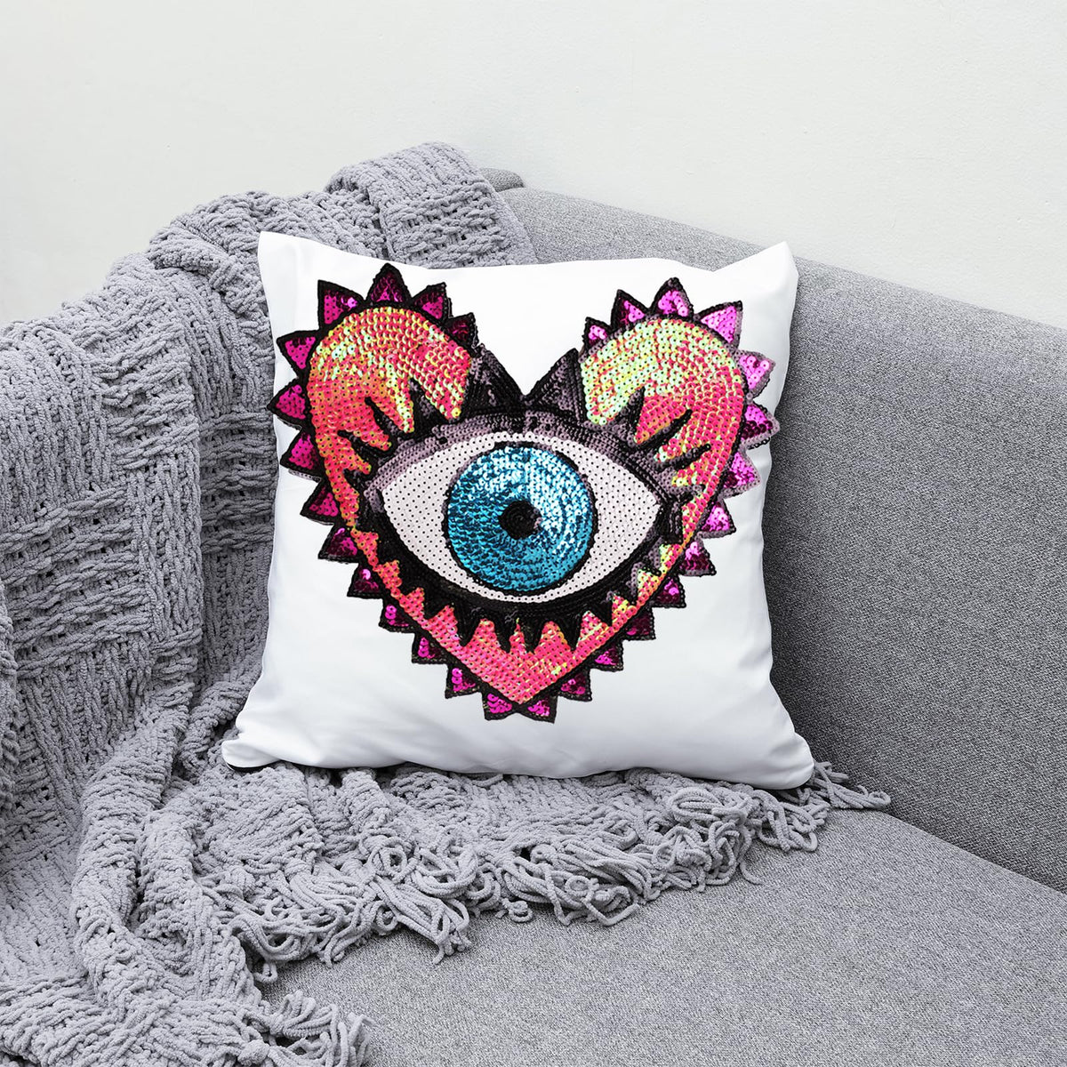 Joynaamn 3PCS Evil Eye Sequin Patches Sewing on/Iron on, Large Embroidered Decorative Appalique with Sewing Kit for Clothes Jacket Backpack Hat, Suitable for DIY/Arts/Crafts Projects