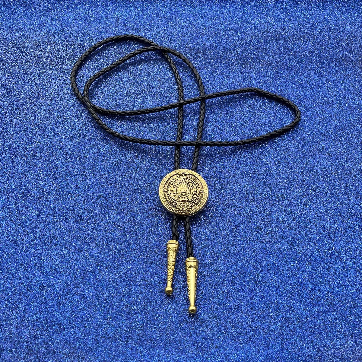 JPJZY BRBAM American Indian Style Western Cowboy Native American Bolo Tie Retro Solar Calendar Leather Necktie Gold