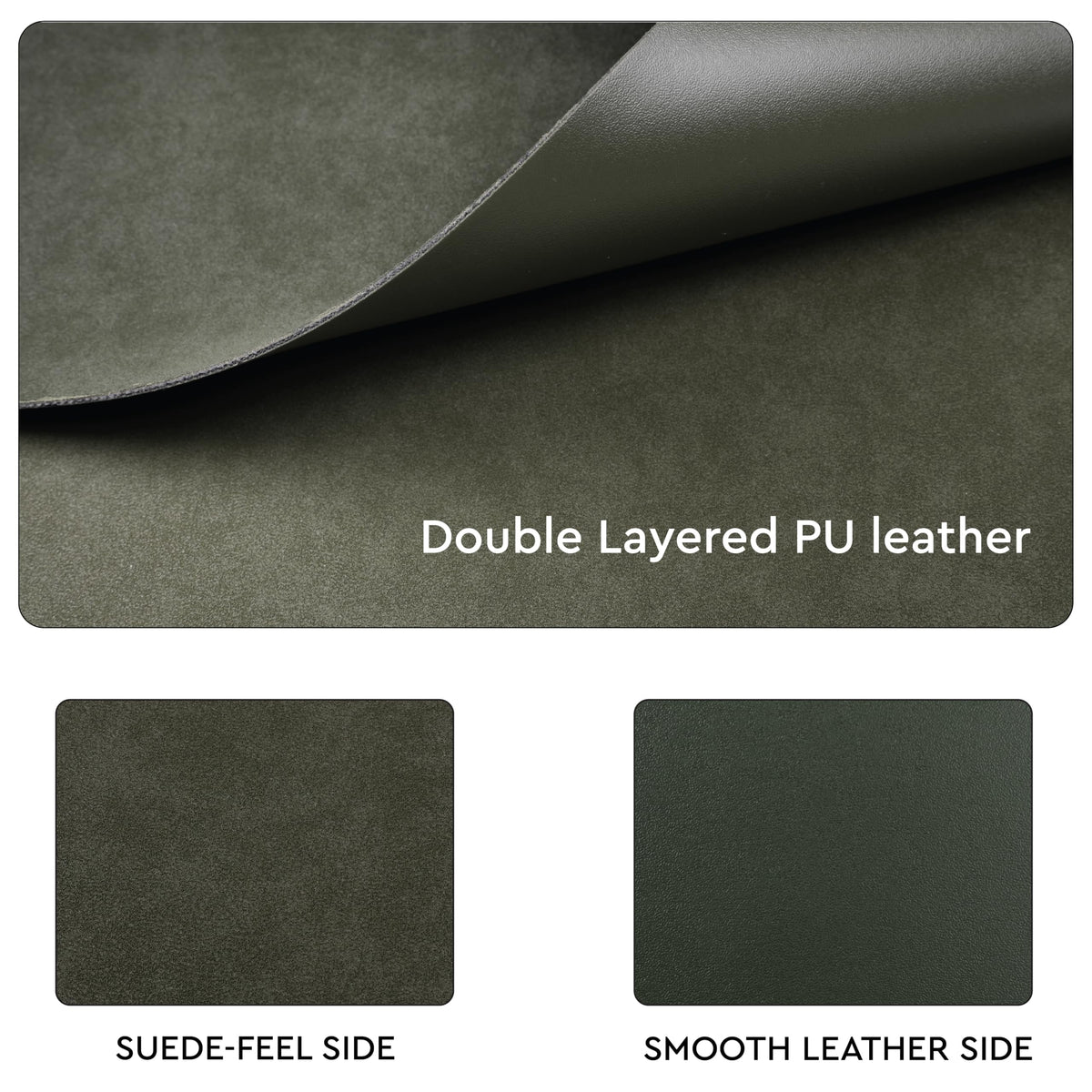 Encasa XO Dual Sided Leather Olive Table Runner with Suede Top | Heat & Water Resistant, Non-Slip, Wipeable & Durable Dining & Kitchen Table Decor | 12"x33"