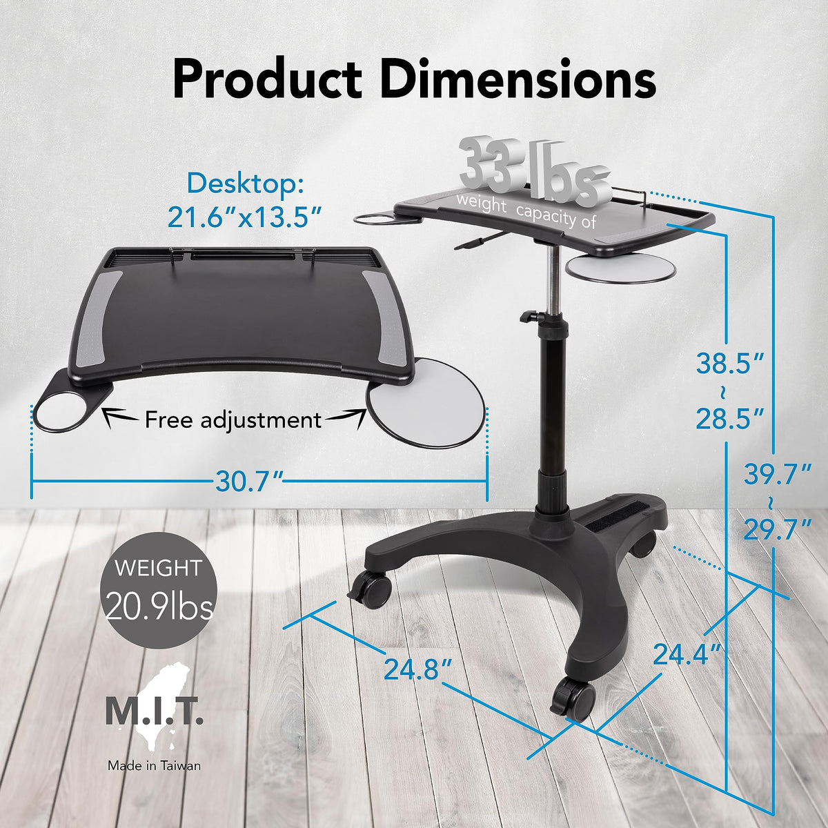 EHO Mobile Laptop Standing Desk Carts on Wheels with Stationery Storage, Pneumatic, Height Adjustable Rolling Stand, Sit to Stand Computer Cart, Workstation for Home, Office, Medical and School