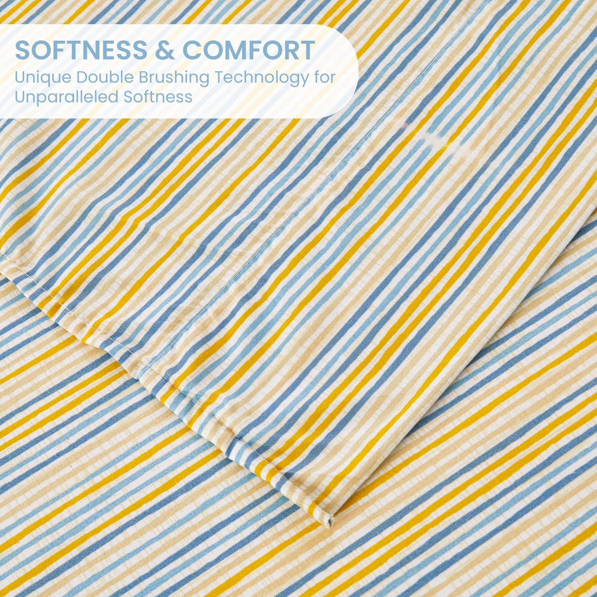 Mooreeke Striped Full Bed Sheets, Deep Pocket 4 Piece Full Sheet Set, Soft Microfiber Blue Yellow Pinstripe Bedding Sheets & Pillowcases