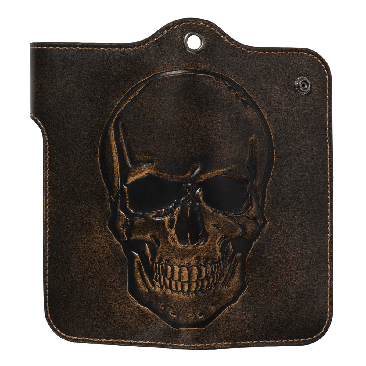 House of Jack Co. Skull Biker Wallet for Men, Long Motorcycle Wallet with Grommet & Snap Closure, Full-Grain Cowhide Leather, Vintage Black (Chain Not Included)