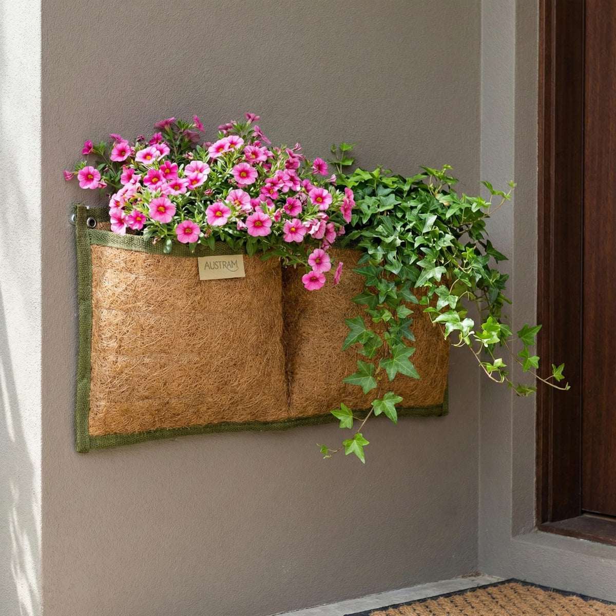 Austram Wall Hanging Planter, 2 Pocket, Hanging herb Planter, wall Mounted Plant Holder, Vertical herb Garden, Plant Hanger Indoor, Boho Kitchen Decor, Porch and Balcony Decor, Fence planters