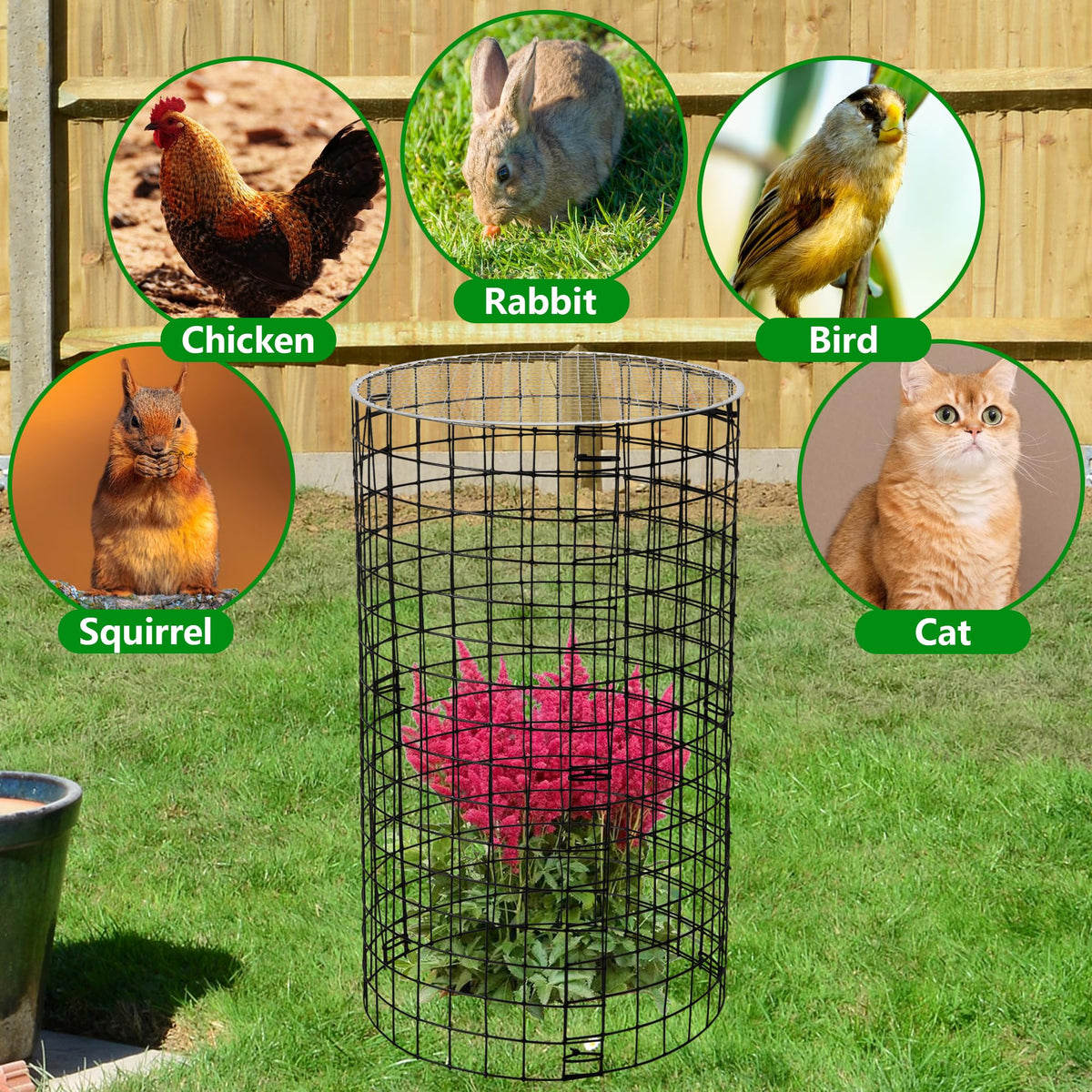 Adnee 8 Pack Wire Plant Protector with Cover-20" x 11" Detachable Metal Plant Protectors Mesh-Garden Plant Protectors for Flower Vegetable to Keep Animals Out