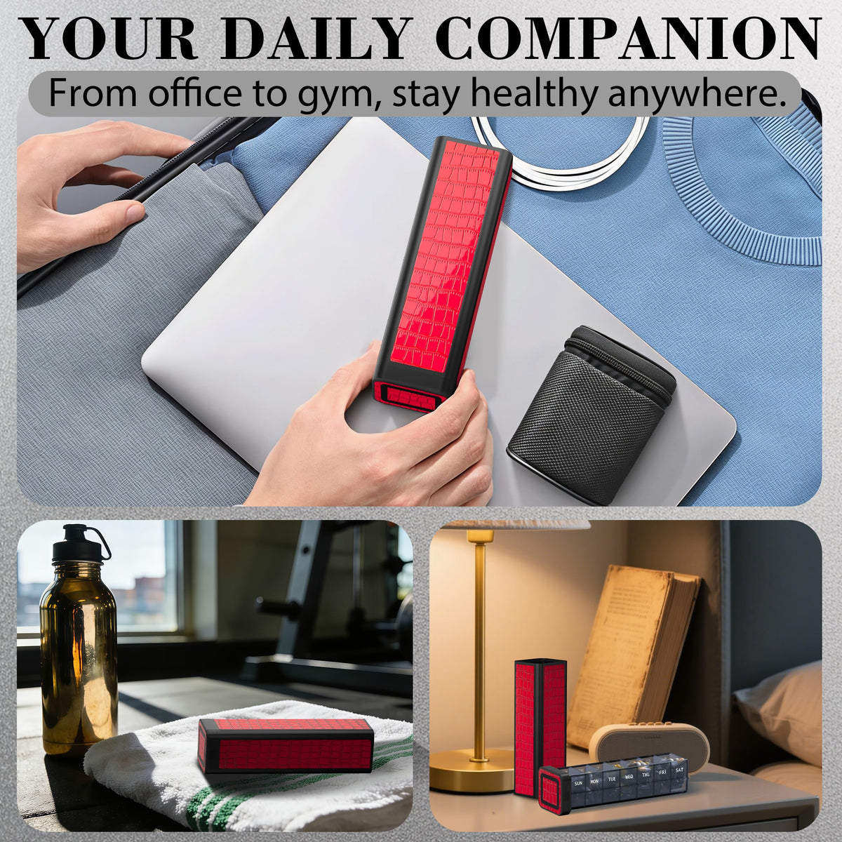 TALVOLC M Weekly Pill Organizer 7 Day, Discreet Leather Pill Case for Purse or Pocket, Easy Slide-Out Daily Medication Planner, 1 Time a Day Travel Vitamin and Supplement Holder (Red)