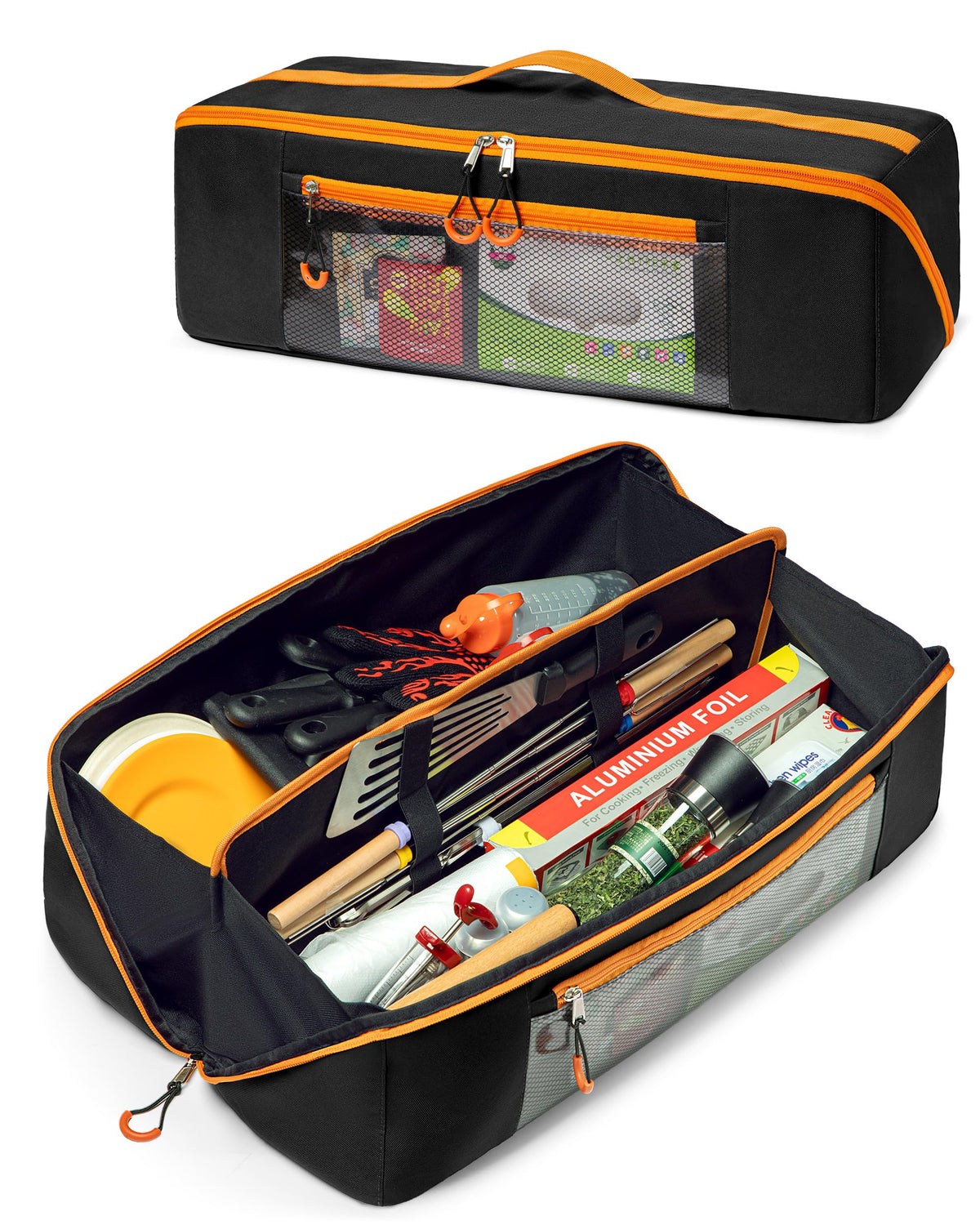 Marscamd 22” Grill Tool Storage Bag with Dual Inner Compartments, Wide-open Grill Utensil Storage Bag for Grill, Griddle and Barbecue Tools, Black (No Accessories)