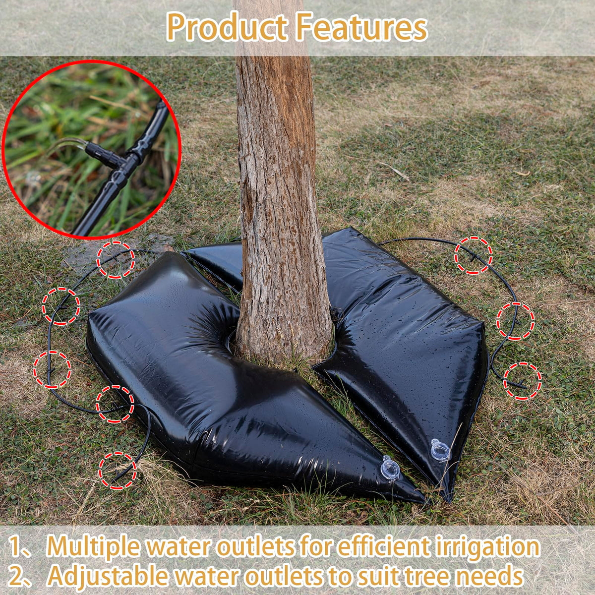 Tree Watering Bag/Ring Slow Release 19 Gallon, Tree Bags for Watering Equipped with Two Low Filling Pipes Deep Root Drip Irrigation Watering for Trees, Plants, and Gardens of All Sizes (1, Black)