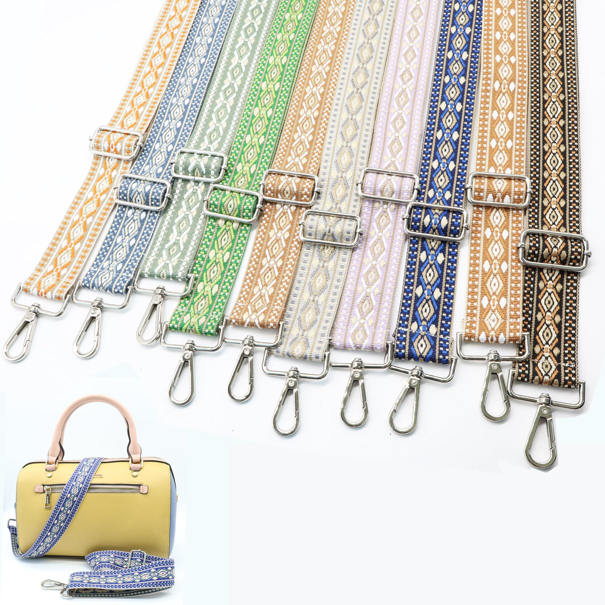 LEMEDE Purse Strap Adjustable Replacement Crossbody Bag Straps Retro Jacquard Embroidery Shoulder Straps for Shoulder Bag