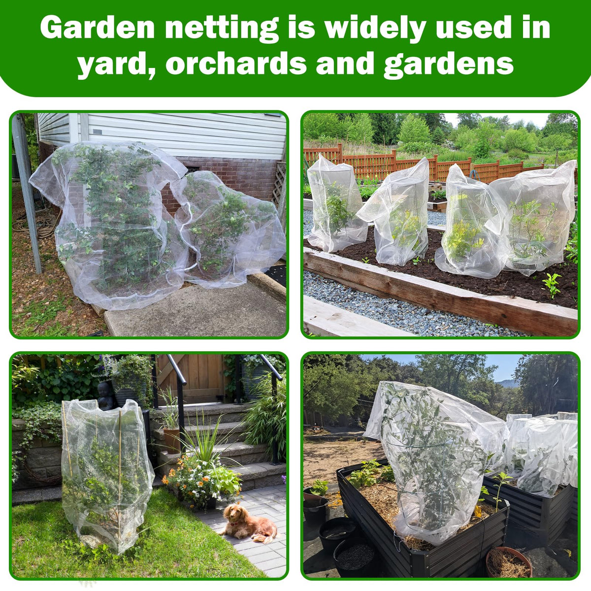 2 PCS Fruits Tree Netting Cover for Garden 3.3 x 4.9 ft Garden Insect Bird Barrier Plant Netting for Tomato Blueberry Bush Netting Covers Deer Cicada Netting Cover Bag with Drawstring