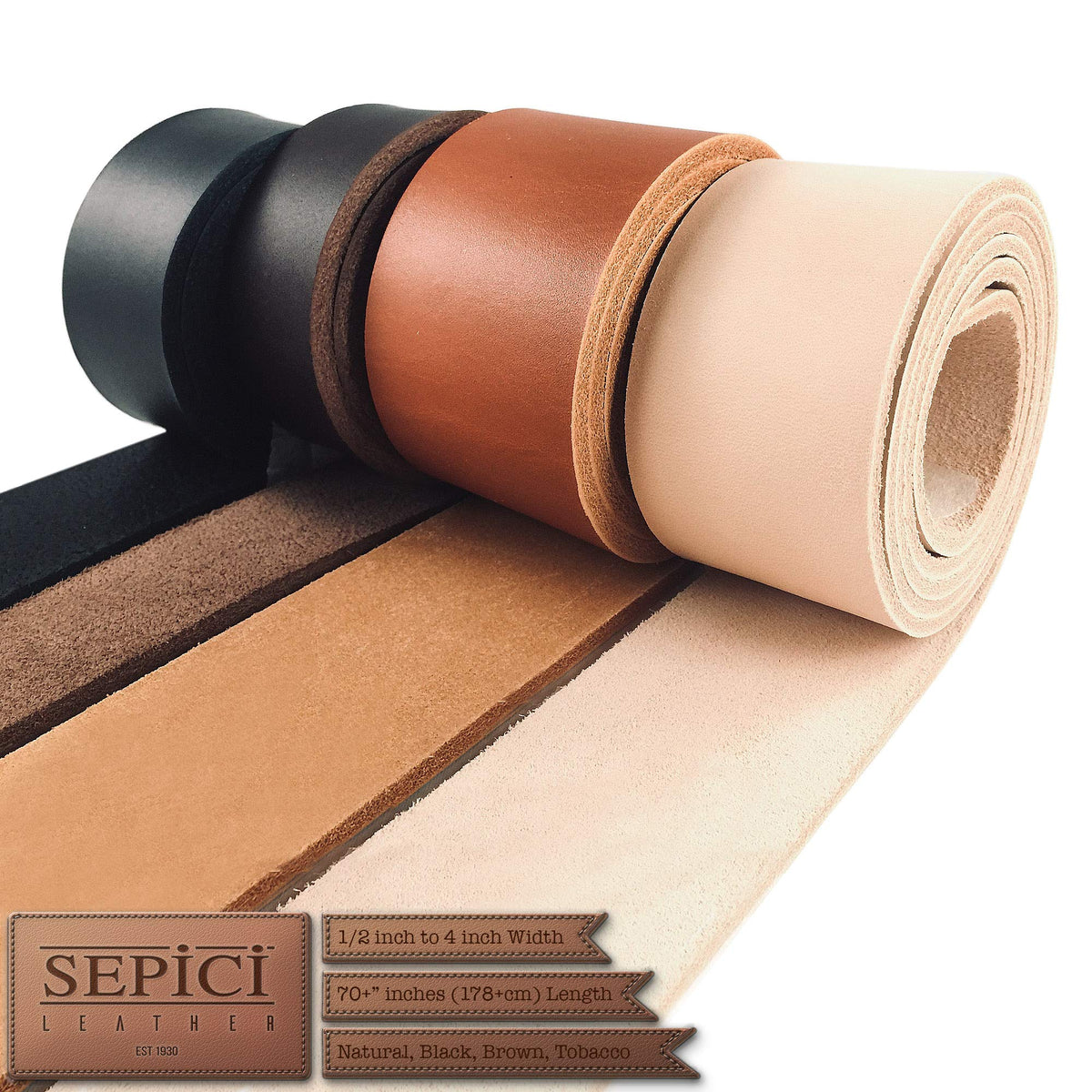 Sepici Tan Premium Leather Belt Blank 8/9 oz – Full Grain Veg Tan Cowhide Strap for Belt Making & Leather Crafts, Heavy Weight Vegetable Tanned Leather Strip, 1" x 70"