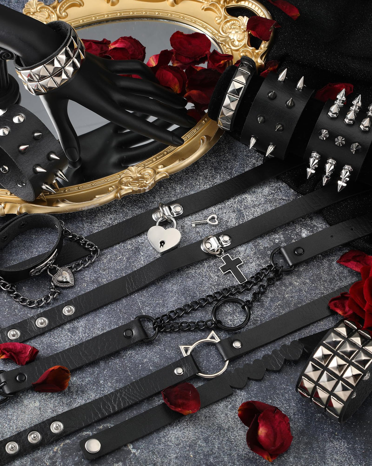 Sasylvia 20 Pcs Punk Leather Choker Necklaces Bulk Gothic Spiked Choker Set for Women Adjustable Black PU Leather Goth Studded Rock Necklaces Rivet Spike Halloween Costume Cosplay Accessories