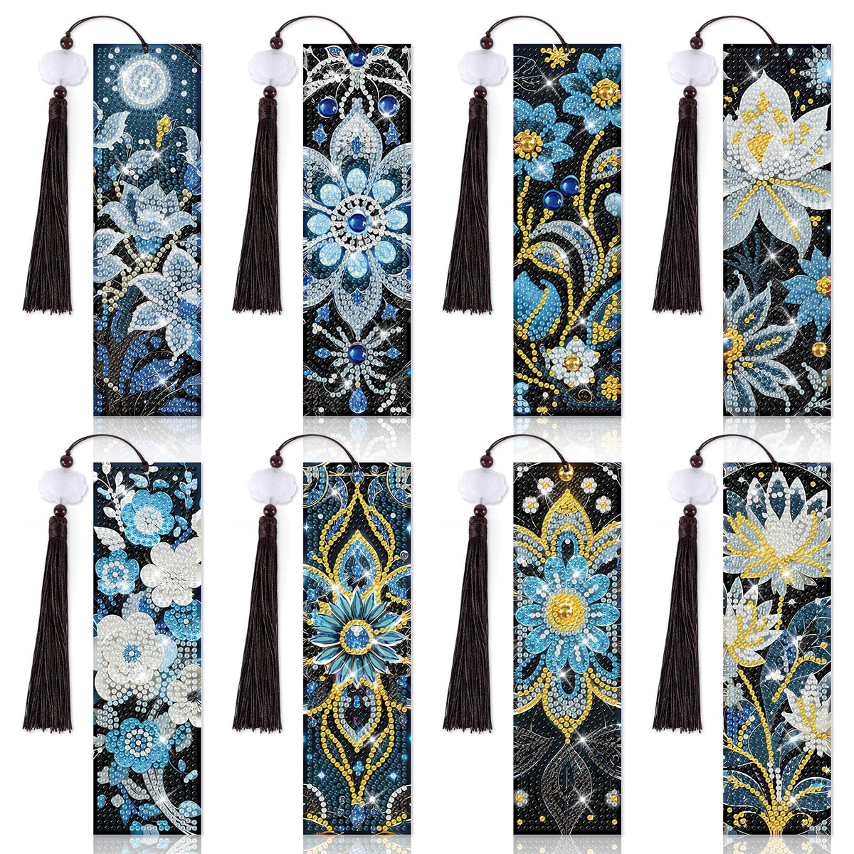 8 Pieces Mandala Diamond Art Bookmarks 5d Floral Beaded Bookmark Acrylic Tassel Bookmark for DIY Making Beginners Kids Adults Arts Craft Supplies (Flower)