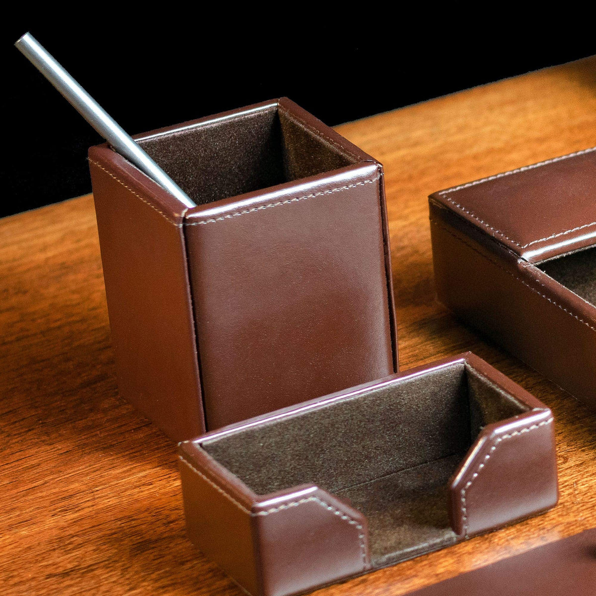 DACASSO Bonded Leather Pencil Cup - Luxury Cup Storage for Pens, Pencils, & Office Accessories - Elegant Pen Organizer & Executive Desk Decor - (Dark Brown)