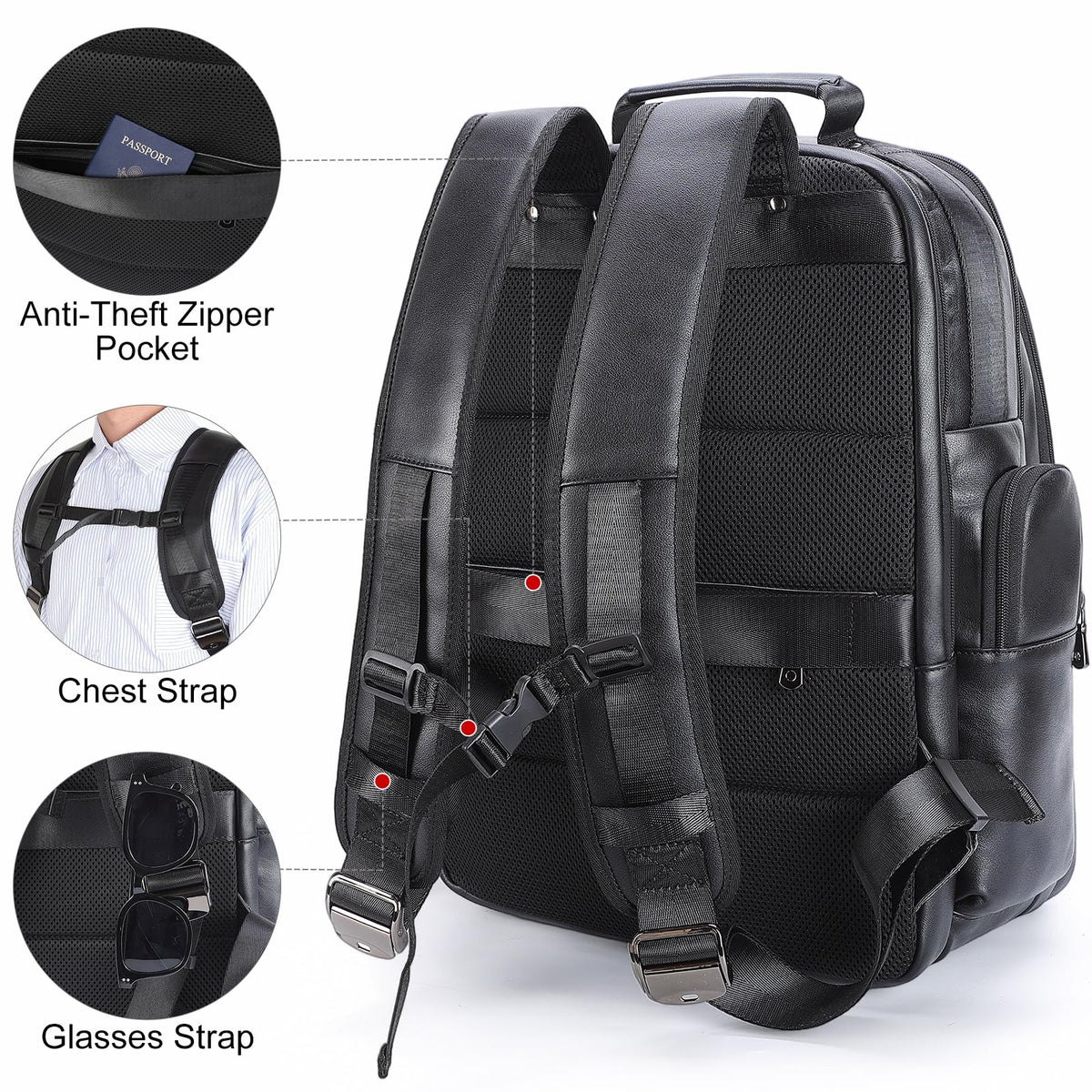TIDING Genuine Leather Backpack for Men Large Capacity 17.3 Inch Laptop Bag Black Waterproof Business Work Travel Daypack