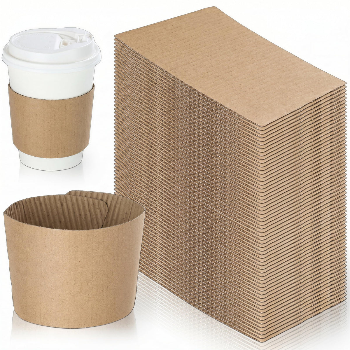Coffee Sleeves For 10 to 20 oz. Cups (400 Pack) - Disposable Kraft Corrugated Cardboard Paper Jacket For Better Grip, Hot Cold Drinks Holder, Chocolate Milk Tea Beverage Insulator, Hand Protection