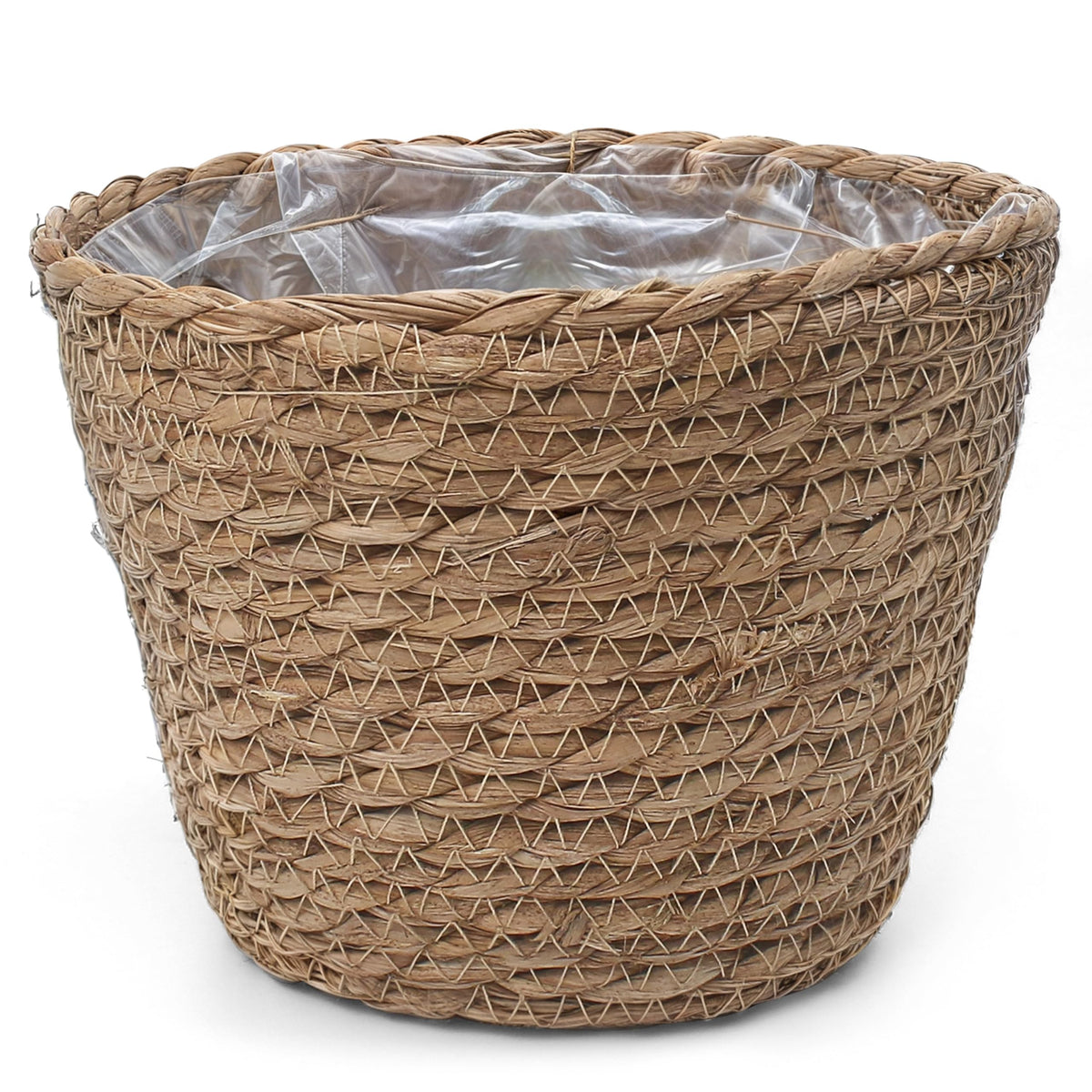 Small Basket Planter 7.1" x 5.9" Seagrass Containers, Hand Woven Wicker Cover Storage, Stylish Plastic Liners Straw Flower Jute Pots for Outdoor Indoor Use Mums Front Porch Room Decoration