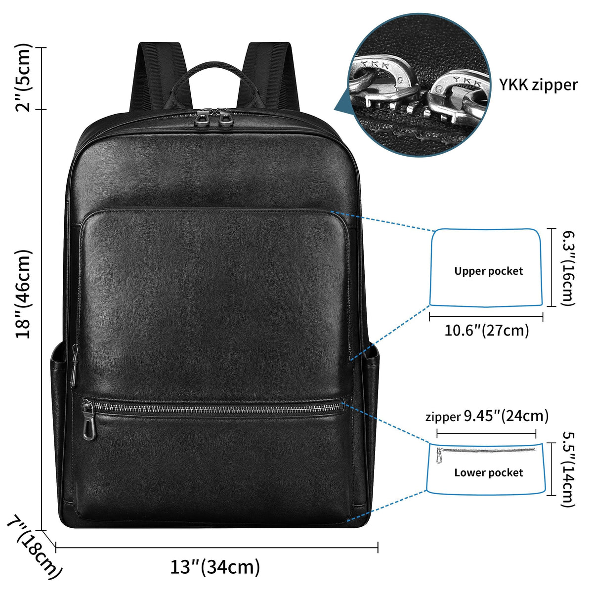 Colins Keirs Large Black Leather Backpack for Men, Minimalist Luxury Executive Computer Backpack for Men, 17.3 Inch Genuine Leather Laptop Backpack for Travel Work Business