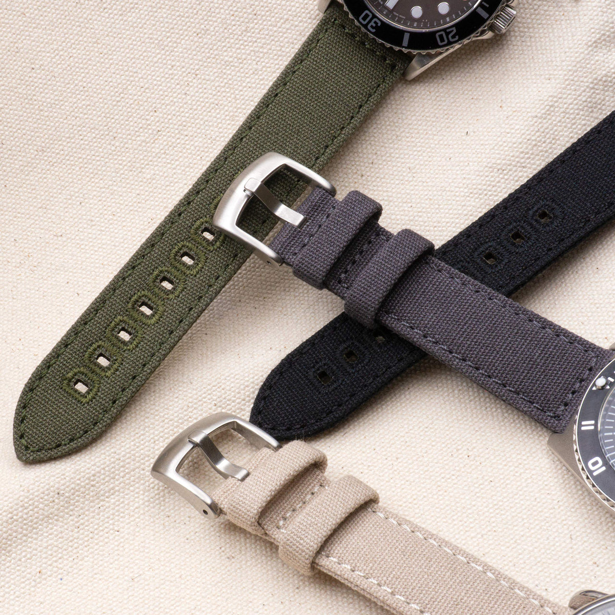 Benchmark Canvas Watch Band - Quick Release Cotton Fabric Watch Straps for Men & Women (22mm, Army Green)