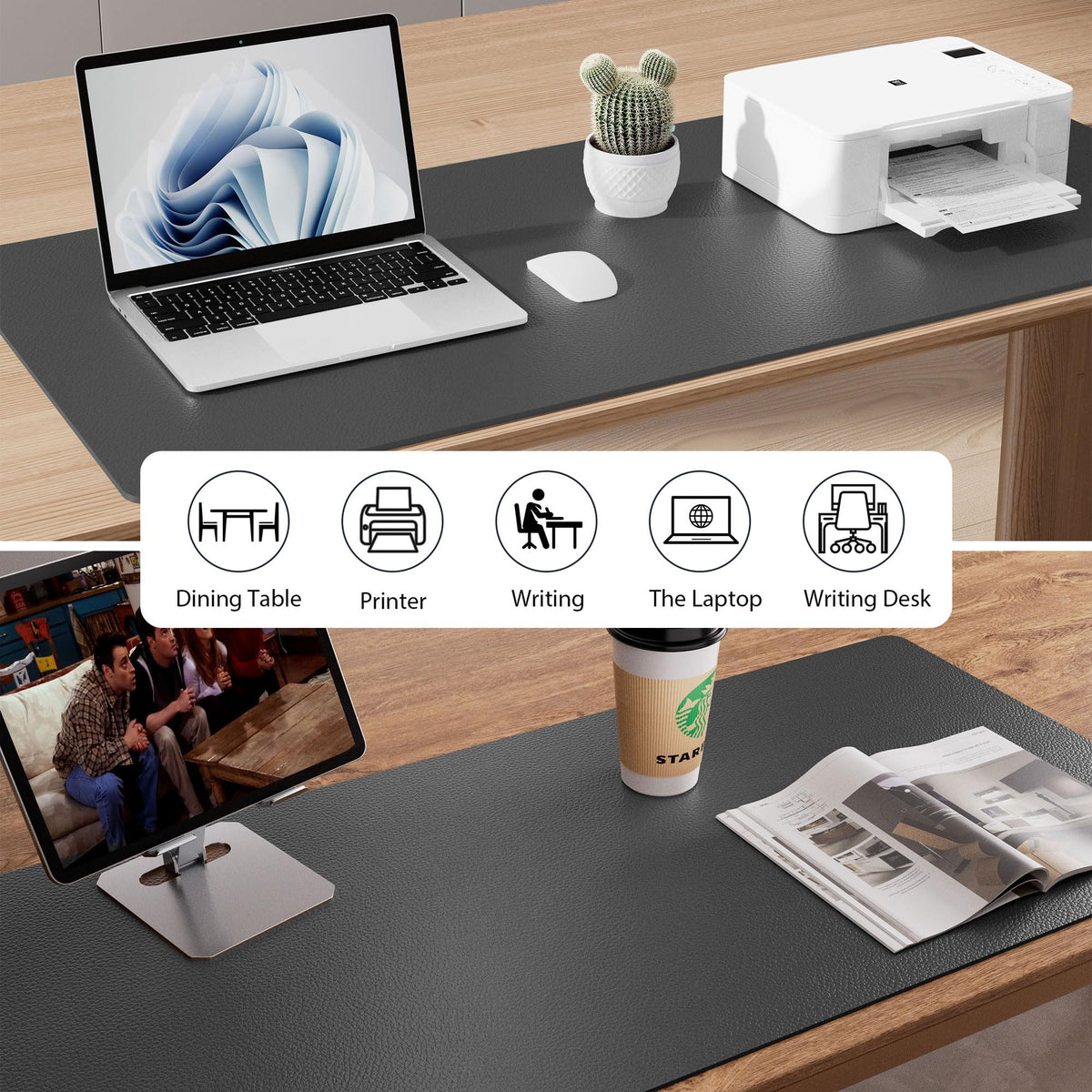 Leather Desk Pad Protector,Mouse Pad,Office Desk Mat,Non-Slip PU Leather Desk Blotter,Laptop Desk Pad,Waterproof Desk Writing Pad for Office and Home (Gray,36" x 17")