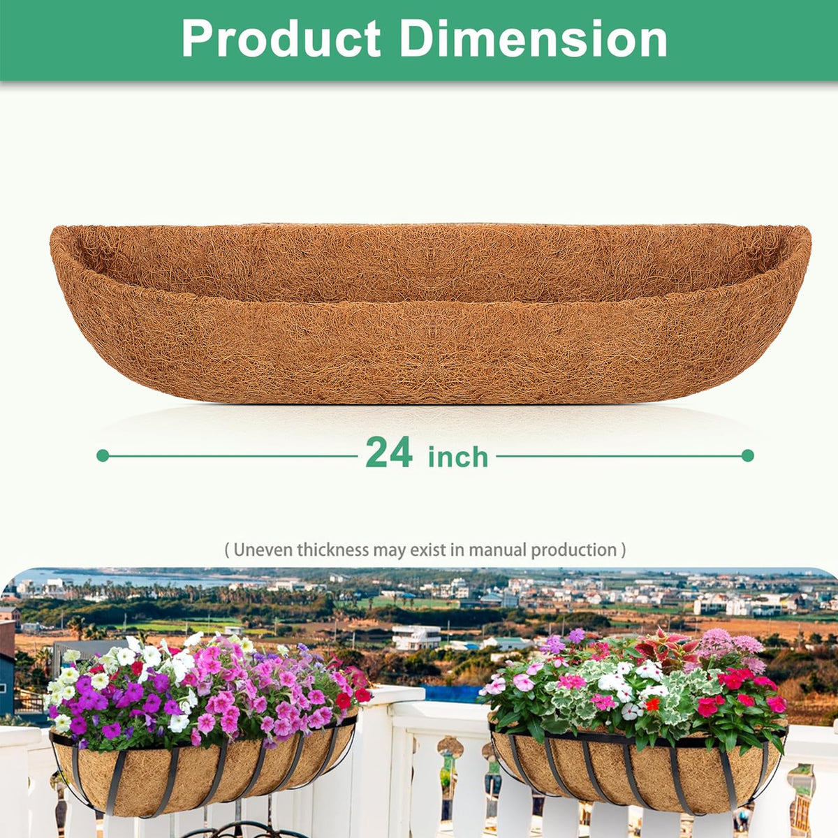 Y&M 4pcs 24" Trough Coco Liner for Window Box Deck Basket Planter Trough Coconut Fiber Liners, Coconut Fiber Pre-Formed Replacement