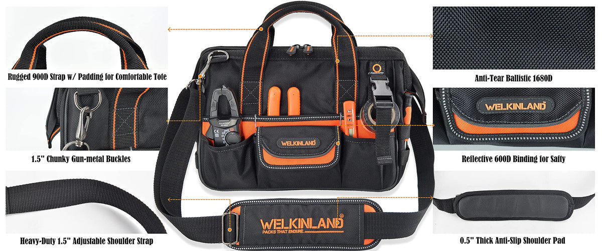 WELKINLAND 13-Inch Small Tool Carrier, Electrician's Organizer, HVAC Tech's Bag, Men's Drill Bag