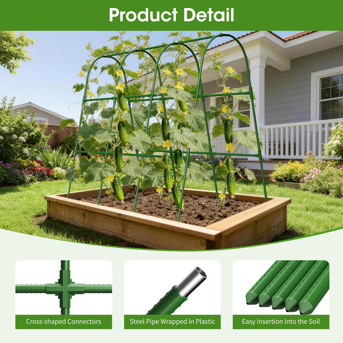 MQHUAYU Cucumber Trellis for Raised Bed,U-Shape Garden Trellis for Climbing Plants Outdoor, Metal Arch Vegetables Trellis, Plant Support for Vine (Green, 47.2x47.2 X21.6)