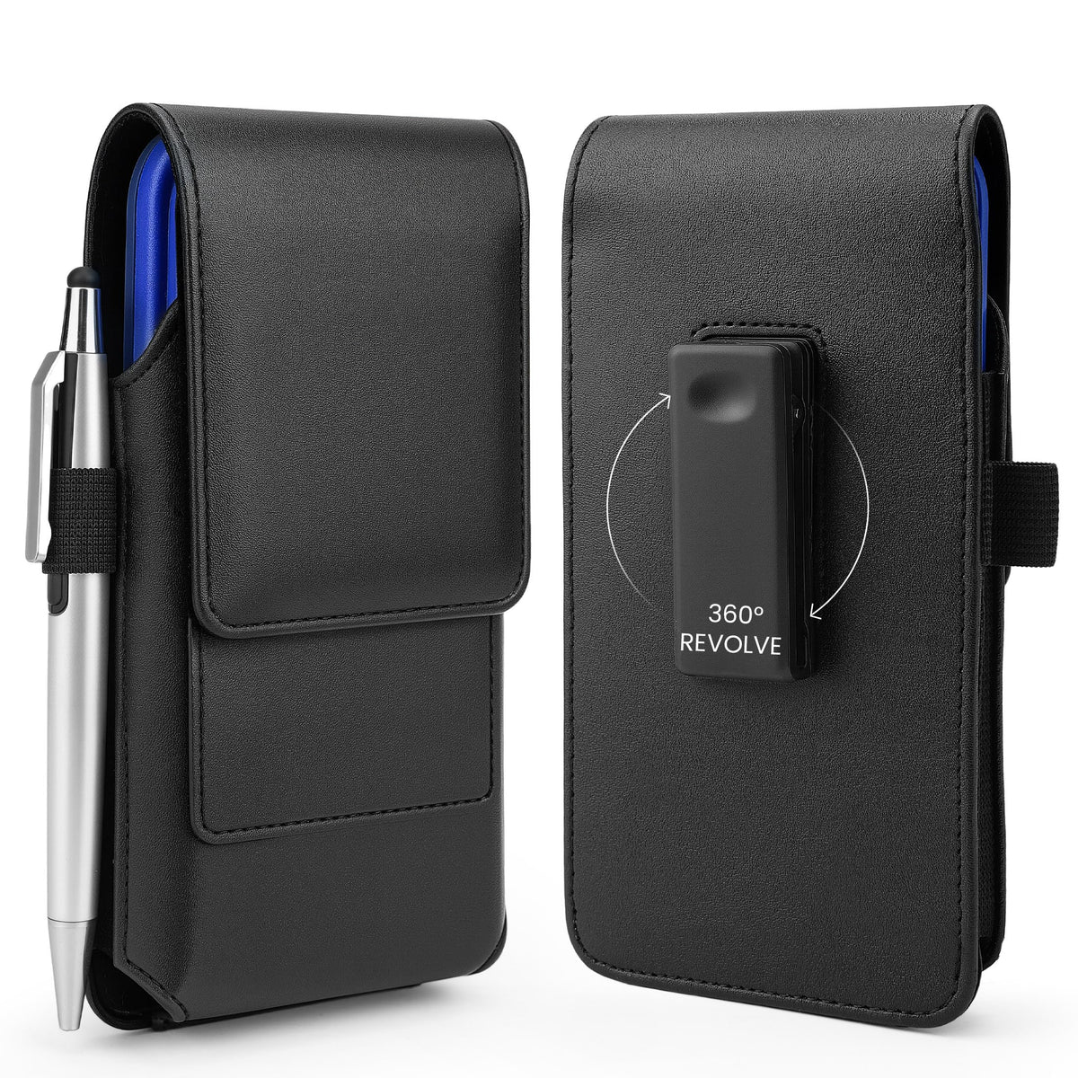 BECPLT Phone Holster for Apple iPhone 17 Pro 16/15/14/13/12/11 Pro Leather Belt Case,Swivel Clip Pouch Holster Belt Clip Case for Galaxy S25 S24 S23 S22 S21 Google Pixel 5 4a 5G 4 LG -Black
