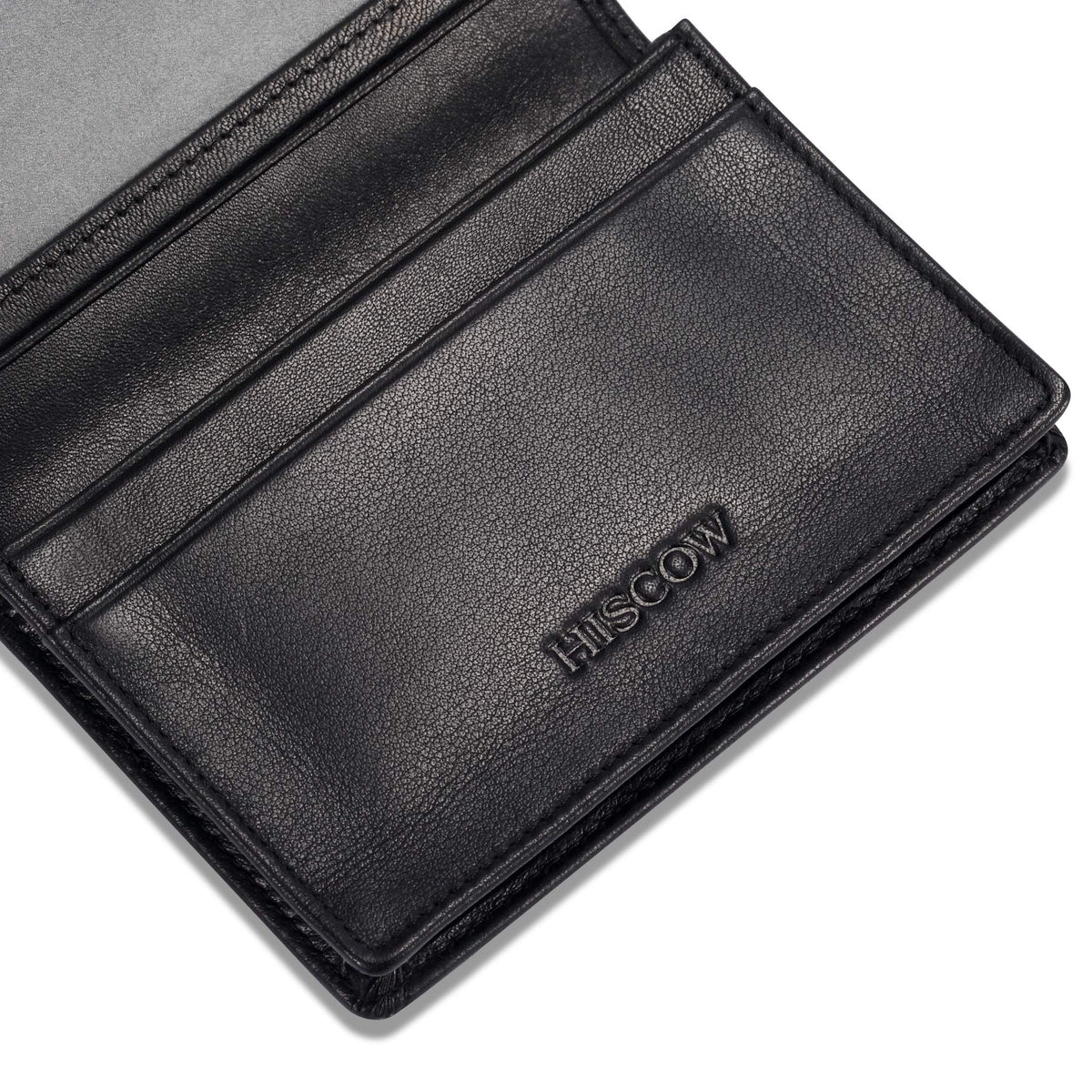 HISCOW Leather Business Card Case Holder for Men & Women, Italian Calfskin (Black)
