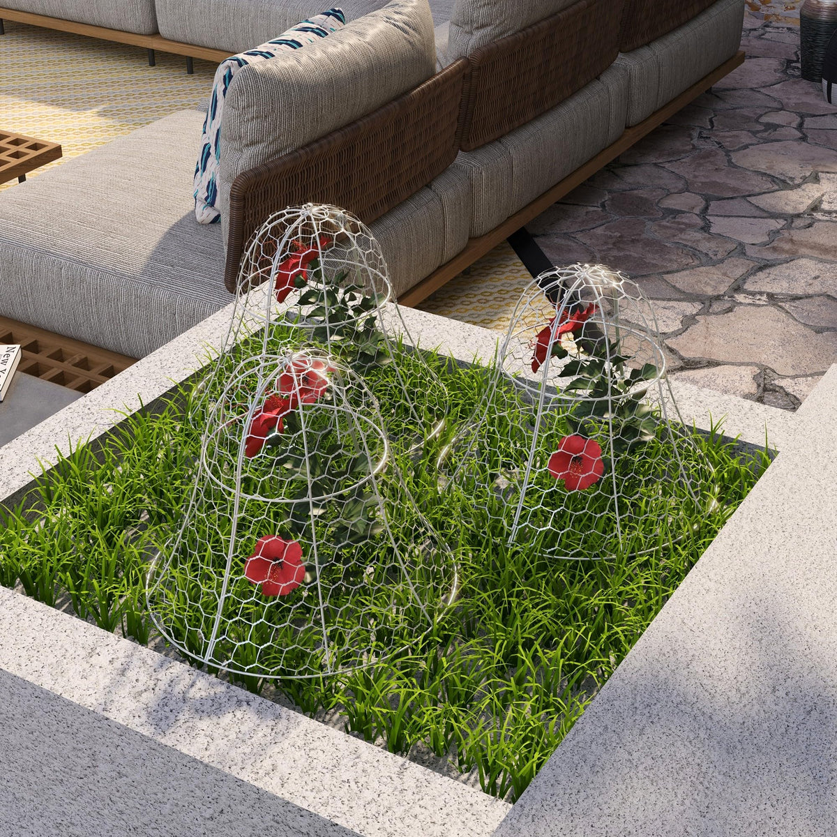 6-Pack Garden Chicken Wire Cloche, 16" x 13" – Metal Plant Protectors, Stackable Crop Cages, White, Animal Barrier for Outdoor Gardens