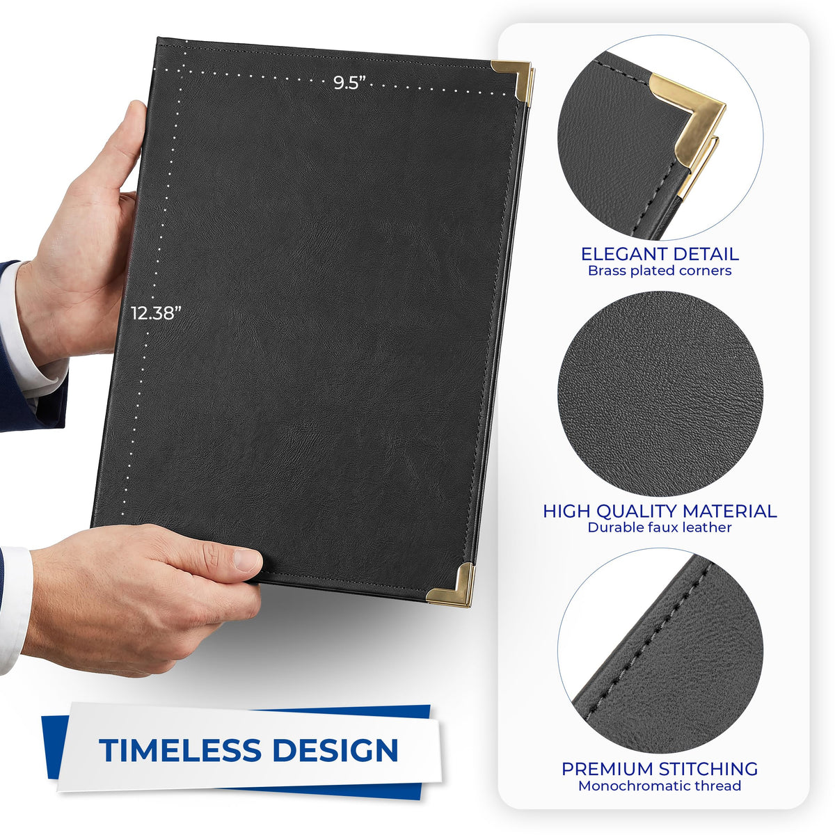 Samsill Classic Collection Business Portfolio - Executive Padfolio for Resume & Document Organizer - 8.5 by 11-Inch Legal Pad, Faux Leather with Brass Corners (Black)