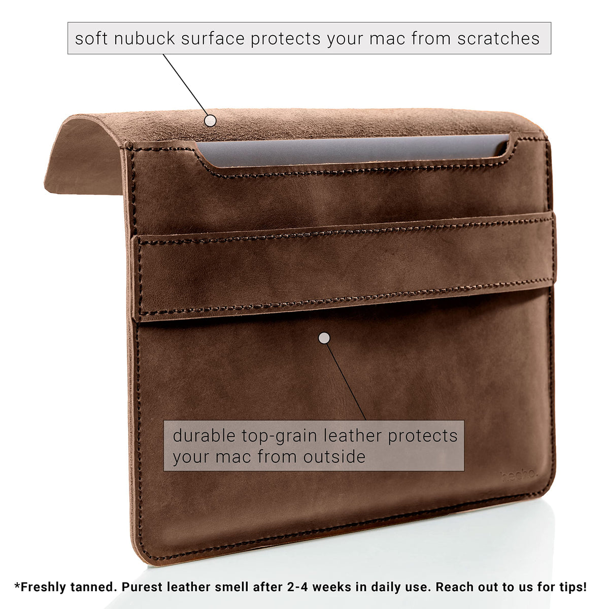 MacBook Air 15 Inch Sleeve — ‘Fernando’ Handmade & Expertly Crafted Luxury MacBook Case — Full Grain Beautifully Stitched Fair Trade Leather — Brown